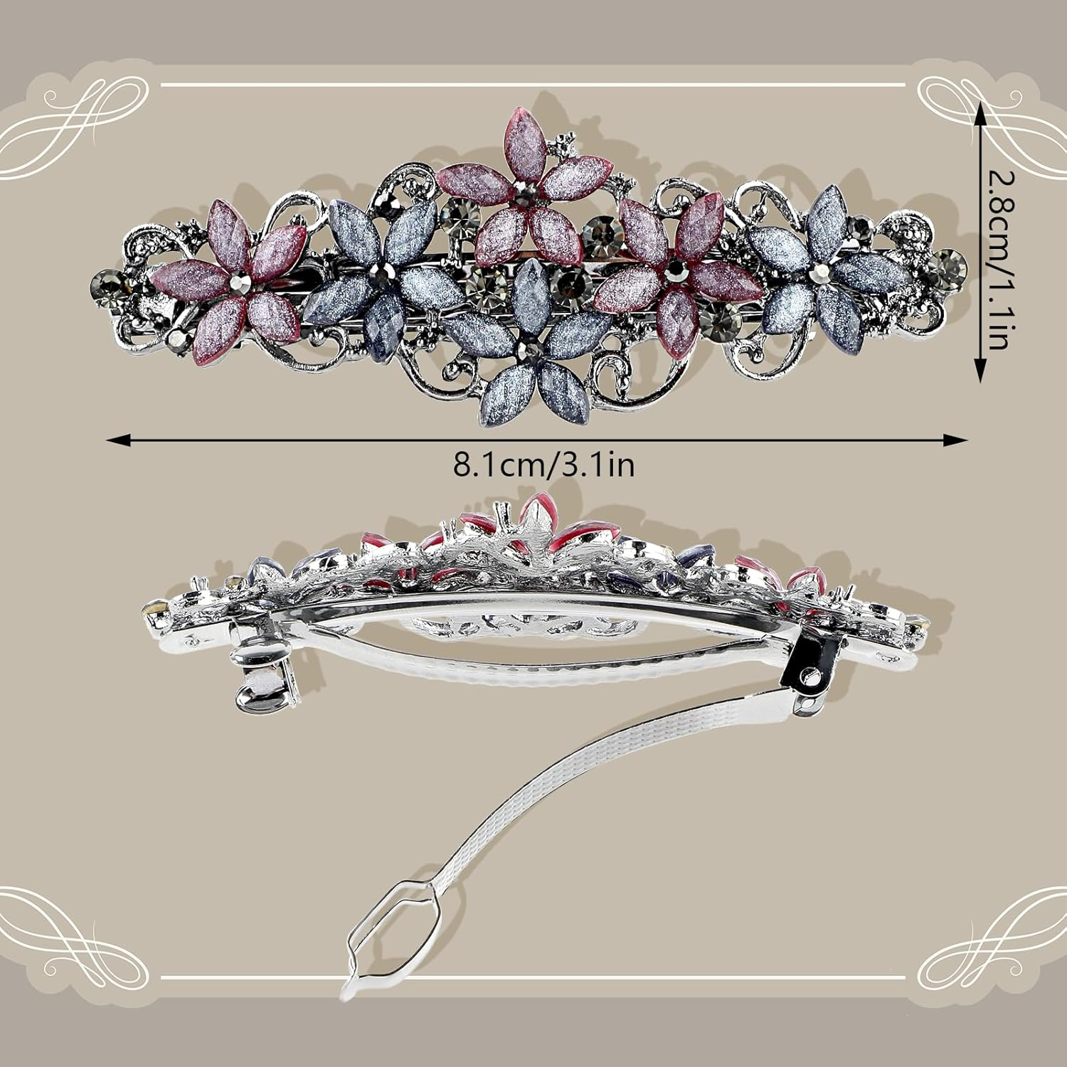 Teaaha Pack of 2 Elegant Hair Clips for Women Girls Hair Clip with Crystal Flower Clip Glitter Exquisite Hair Accessories French Style Vintage Hair Accessories (Pink and Blue/Black and Blue) image number 5