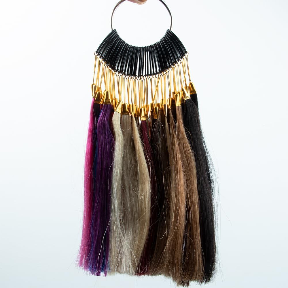 Human Hair Color Swatches Natural Hair Color Testing Swatch 40 Pieces Hair Strand Test Color Rings Hair Dying Color Swatches Human Hair Color Ring Samples for Salon Hairdressing image number 5