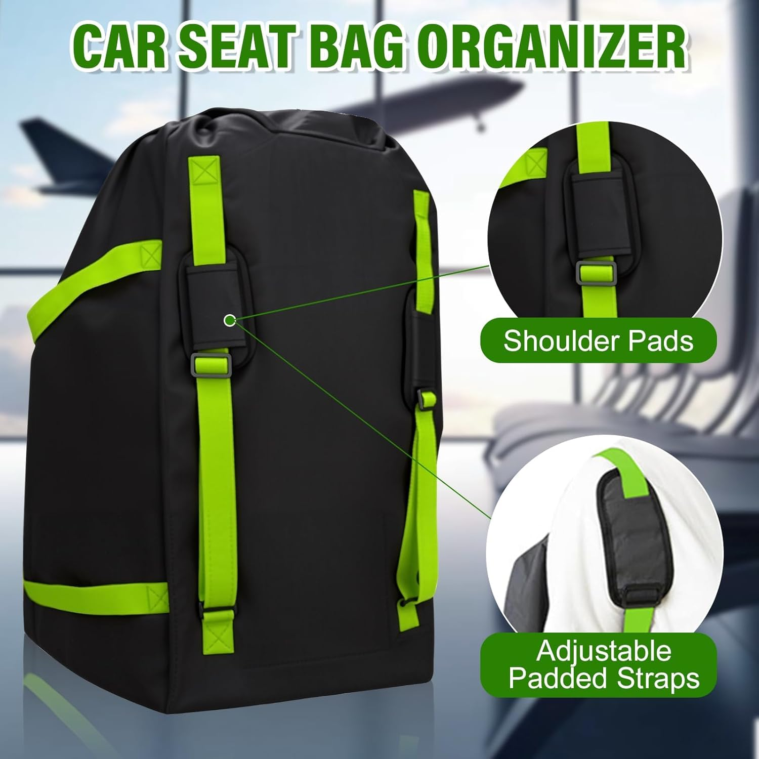 Car Seat Bag for Air Travel &ndash; Durable Padded Baby Carseat Cover for Air Travel, Fits Single/Double/Jogging Strollers &ndash; Gate Check Bag for Easy Tra image number 6