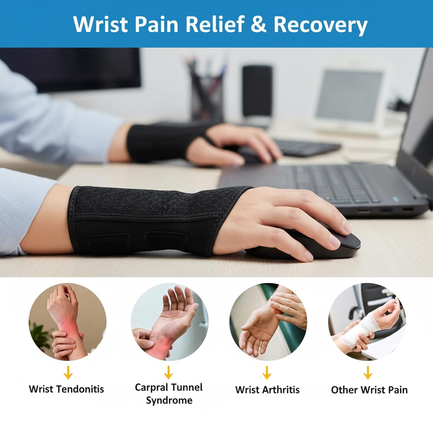 Carpal Tunnel Wrist Brace with Splint, Adjustable Wrist & Hand Support, Relieves Dequervain'S Tenosynovitis, Tendonit, Day & Night Wear for Pain Relief, Fits Left & Right Hand, Men & Women (Right) image number 5