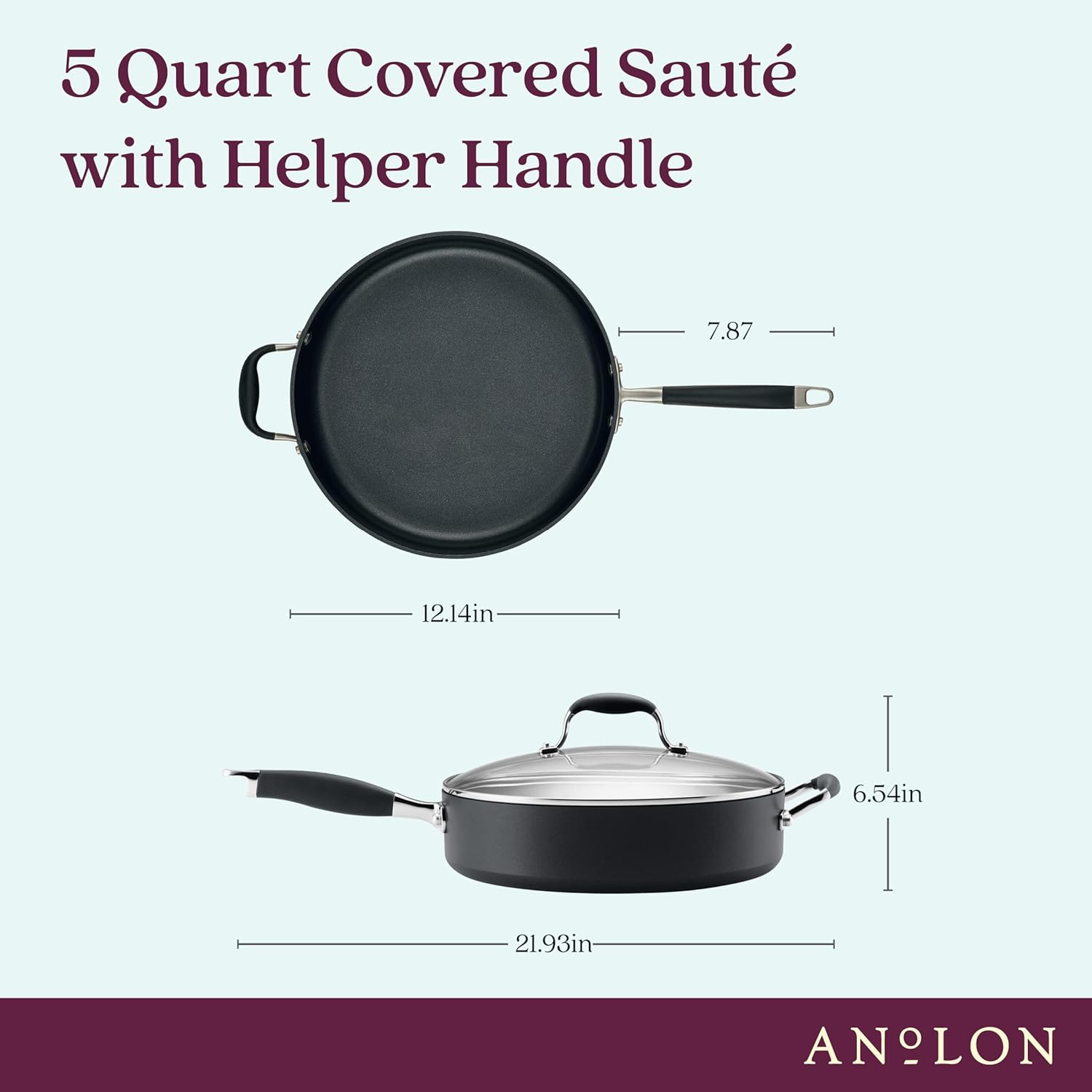 Anolon Advanced Home Non Stick 30Cm/4.98L Covered Saute Pan with Helper Handle, Frying Pan, Pots and Pans, Oven Safe, Onyx with Lid image number 7
