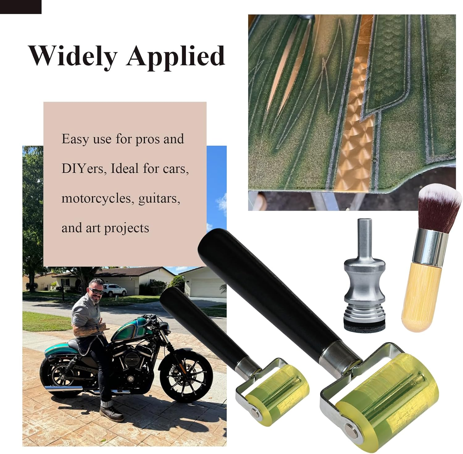 1"&2" Leaf Seam Roller, Smoothing Tool, Dusting Brush, for Spin-Able Automotive Grade Metal Leafing (Roller&Duster), 1" Leaf Spinner Tool Unlock 3D Effects, Enhances Gold&Silver Leaf W/ 3D Appearance image number 1