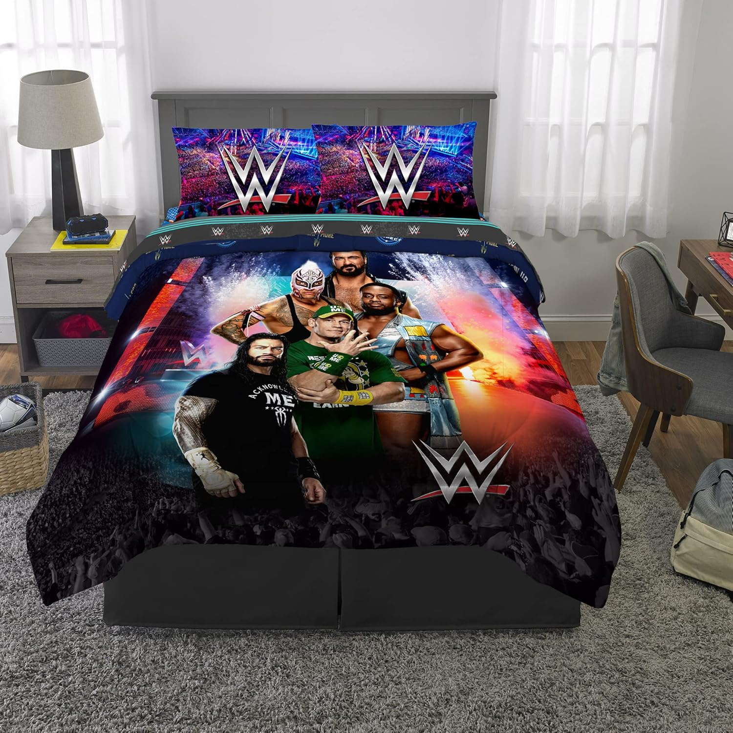 Franco Kids Bedding Super Soft Comforter and Sheet Set, 5 Piece Full Size, WWE image number 6