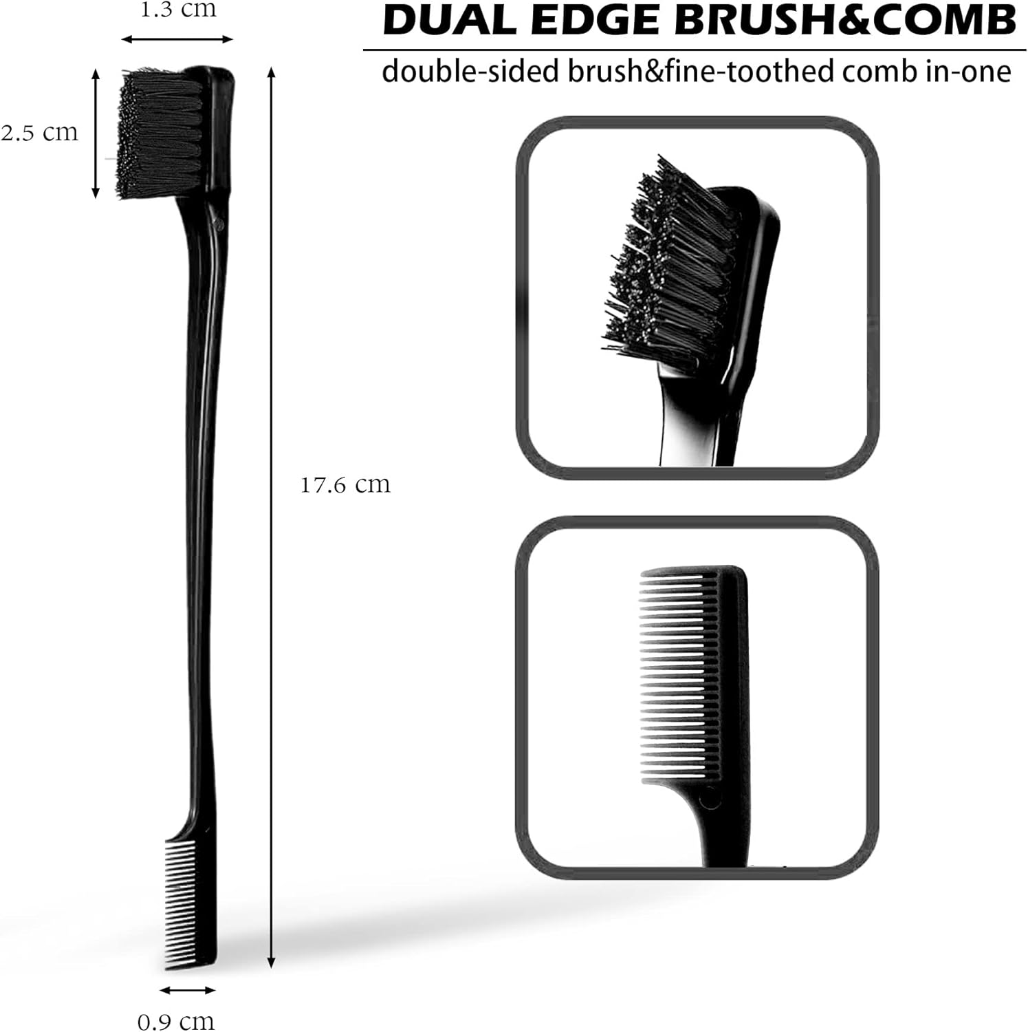 Soft 'N Style Double Sided Edge Control Hair Brush Comb Combo Pack 2 Pieces (Black) image number 1