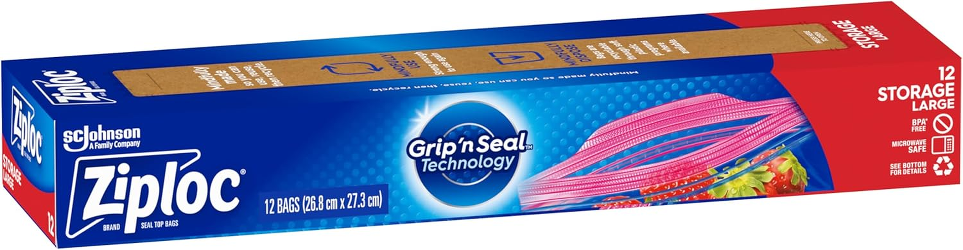 Ziploc Resealable & Reusable Large Storage Bags with Double Zipper, Microwave Safe and BPA Free Plastic, 12-Pack image number 3