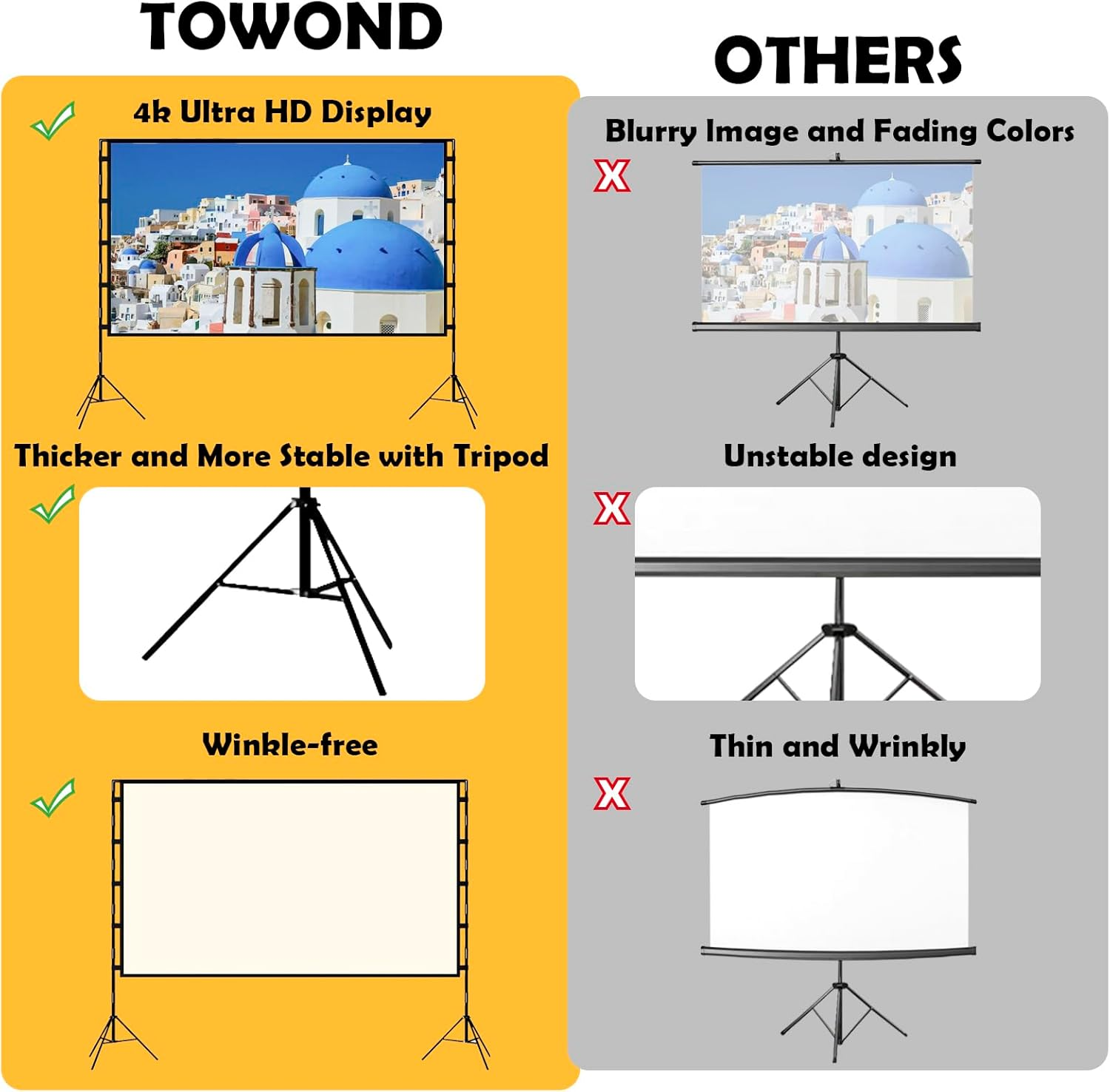 Meikurs 100-Inch Portable Projector Screen with Stand &ndash; 4K Ultra HD, Wrinkle-Free Polyester Screen, Includes Carry Bag Perfect for Home Theaters and Outdoor Events image number 2