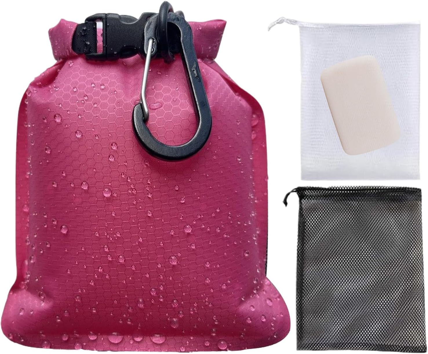 Waterproof Soap Bag - Leakproof Roll Seal Travel Soap Bag Mesh Pockets | Bar Soaps Holder with Foaming Nets Hook | for Gym Camping Outdoor Swimming Holiday, Durable Nylon