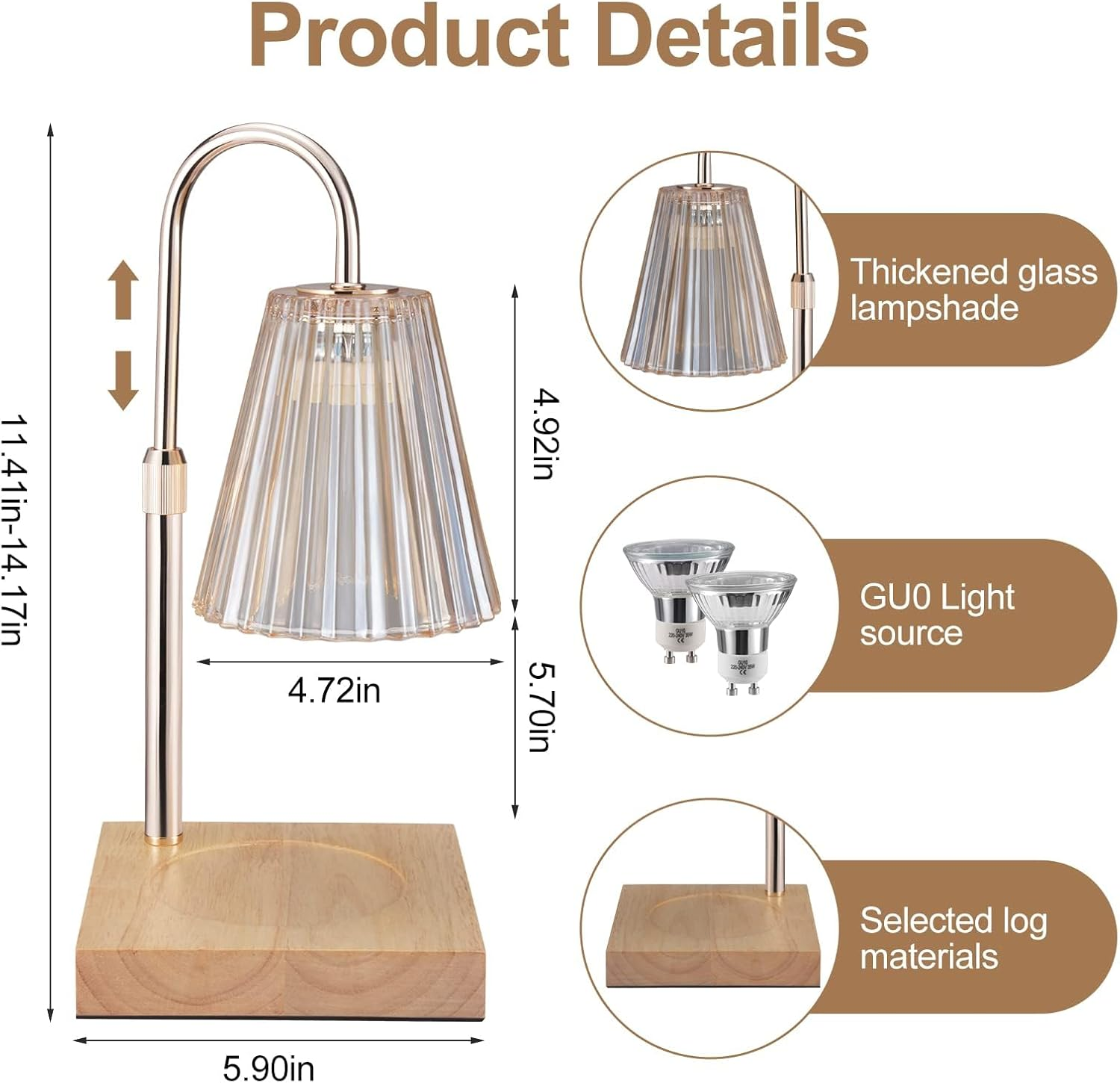 MZDMY Candle Warmer Lamp with 2 Bulbs,Adjustable Height,Dimmable Electric Candle Lamp with Timer,Gifts for Mom,Bedroom Home Decor,Amber image number 1