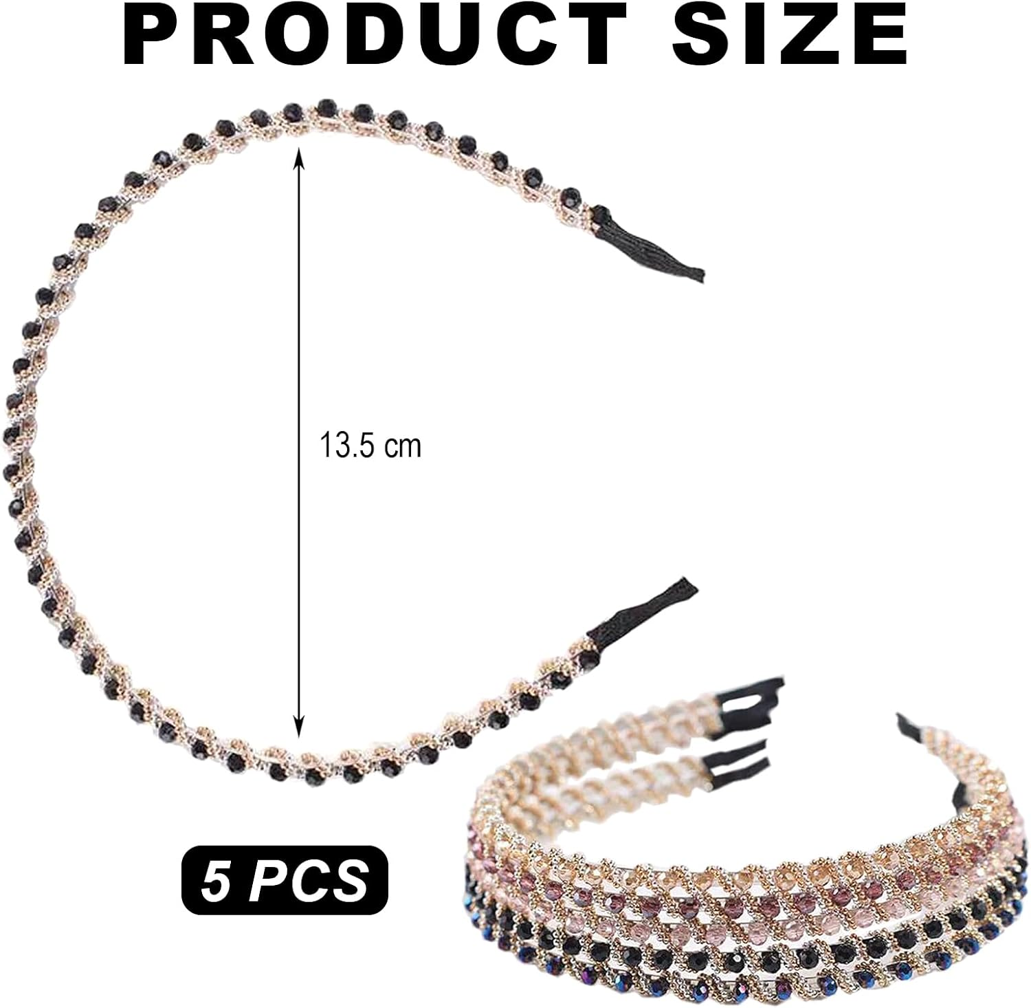 Aililong Women'S Headband Pack of 5, Fashionable Rhinestone Elastic Hair Band for Girls Dancing, Party, Work - Premium Hair Accessories in 5 Colours - Glitter Headband for Women image number 2