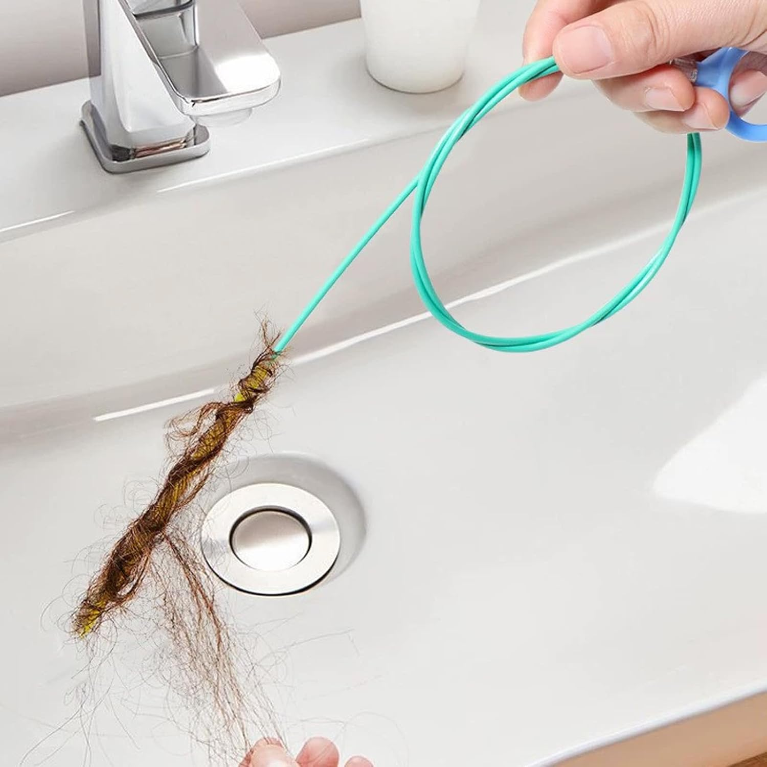 Pack of 6 Drain Cleaner Spiral, 90 Cm Long Spiral Drain Pipe Cleaning, Drain Spiral Stainless Steel Cleaning Hook Sticks, Flexible Pipe Cleaning Brush, Pipe Brush, Hair Catcher for Drain image number 6