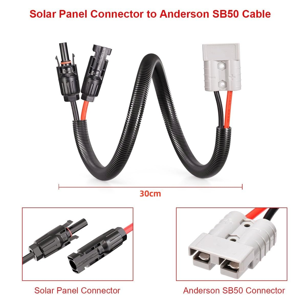 KUGONTC 600V 50AMP 8AWG Anderson Plug to Solar Panel Cable Wiring Adaptor Connector,30Cm 12V Solar Plug Connection Adaptorwith Protective Housing