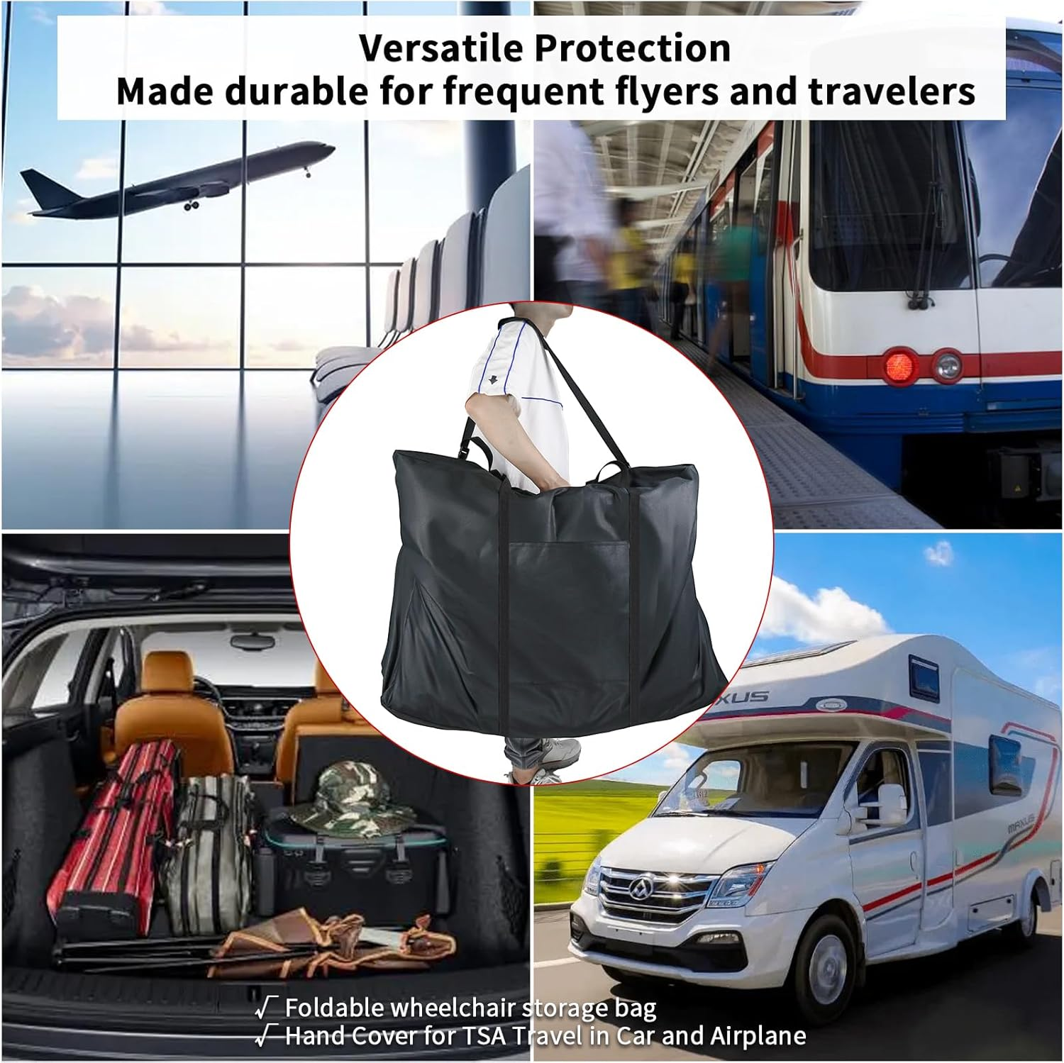 Rollator Travel Bag - Waterproof Wheelchair Bag for Folding Walker Compact Wheelchair Transport Chair Portable Large Duffel Bag Carry Case for Car and Airplane TSA Traveling,Black image number 1