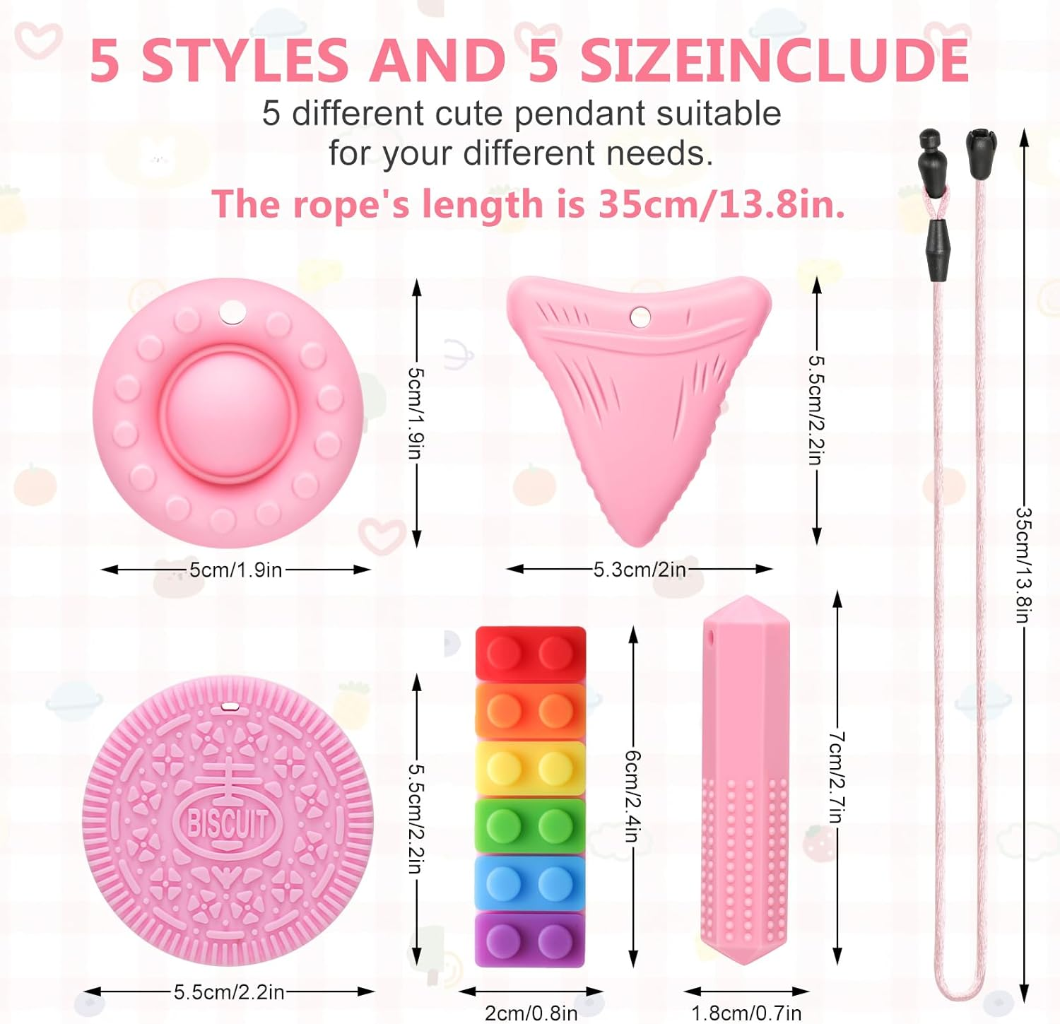 Chew Necklaces for Sensory Kids, 5 Pack Chew Toys Teething for Sensory Kids, Made from Food Grade Silicone for for Autistic, ADHD, Oral Motor Boys and Girls Children (Rainbow Color)