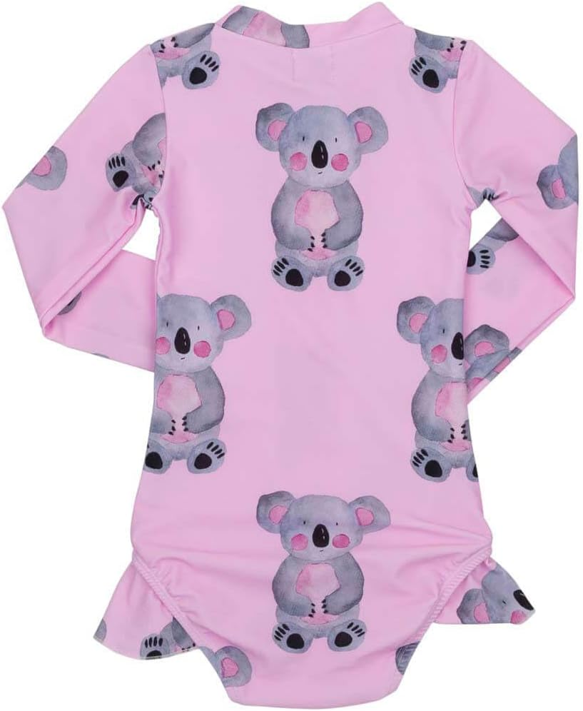 Cheeky Chickadee Pink Koala Girls Long Sleeve Zip Swimmers |6-12M image number 1