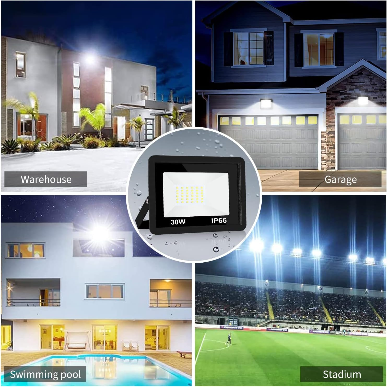 30W LED Flood Light Outdoor, 2700Lm LED Work Light,Floodlight Fixture IP66 Waterproof, 6500K Daylight White Super Bright Security Light for Yard Garden Stadium Garage Playground - 2Pack-50W image number 2