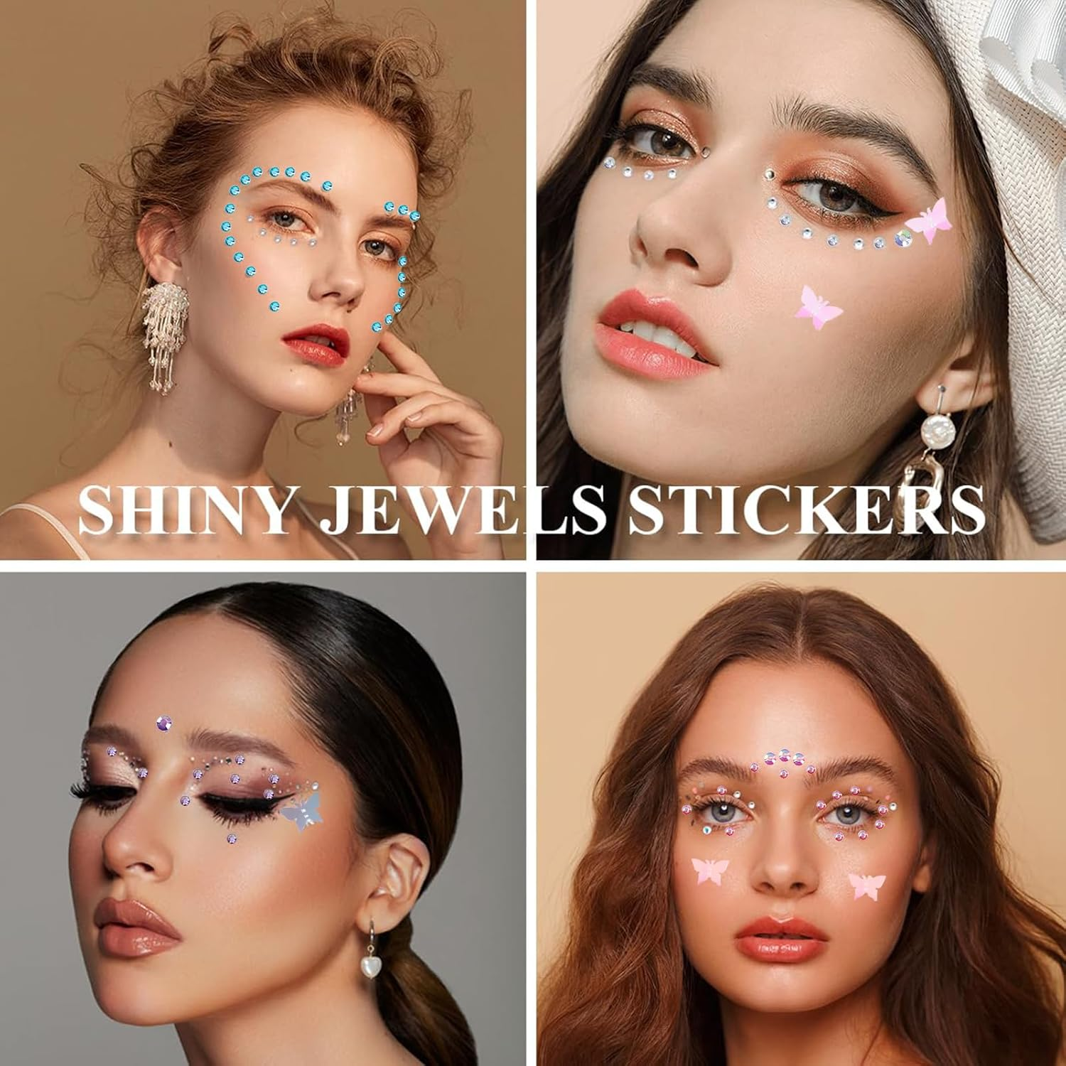 Kzvsiy 4 Sheets Butterfly Face Gems Rhinestone Stickers, Self-Adhesive Butterfly Glitter Tattoos for Eyes, Body, Hair & Nails, Rave Accessories and Party Decor Makeup Stickers for Women and Girls image number 5