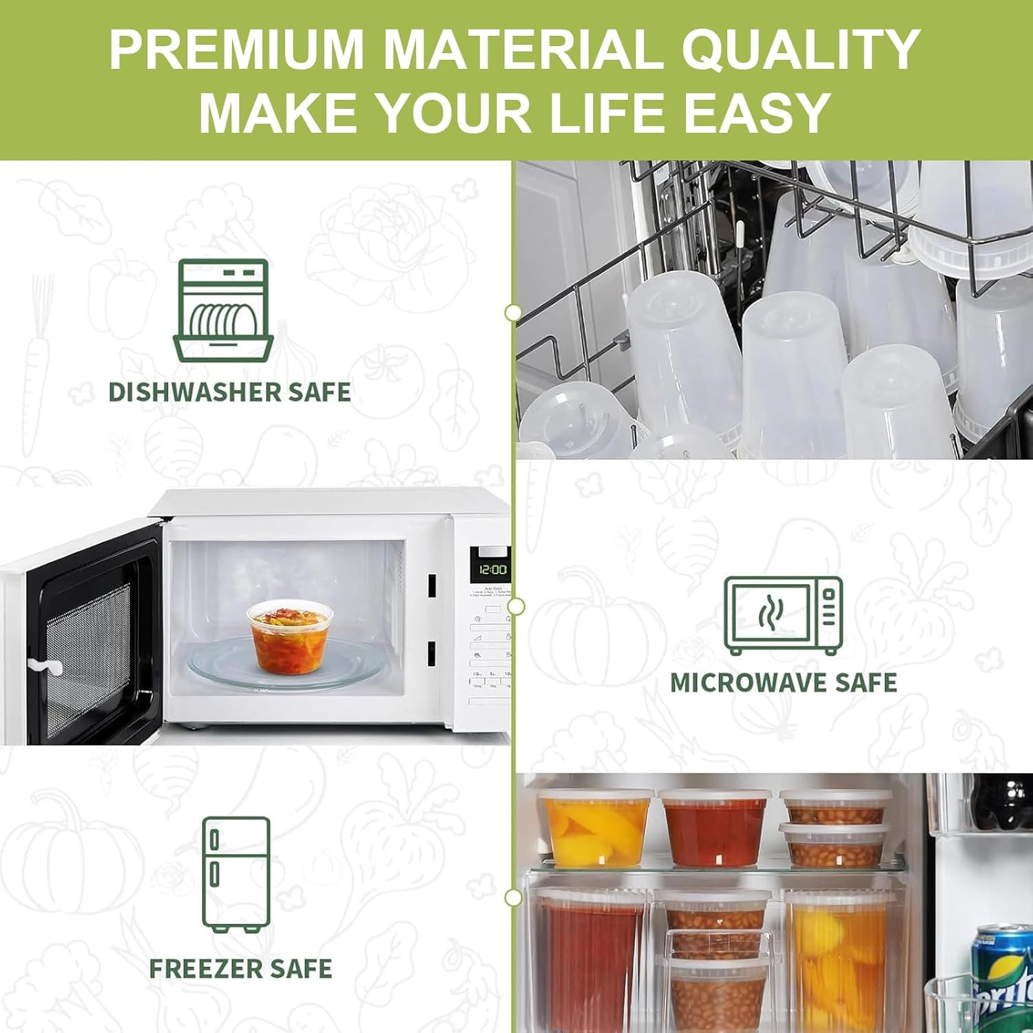 TFMODBFA 60 Sets Deli Containers with Lids [8/16/32Oz, Each 20Sets] Plastic Food Storage Containers with Airtight Lids, Leakproof, BPA Free and Stackable, Microwave/Freezer/Dishwasher Safe