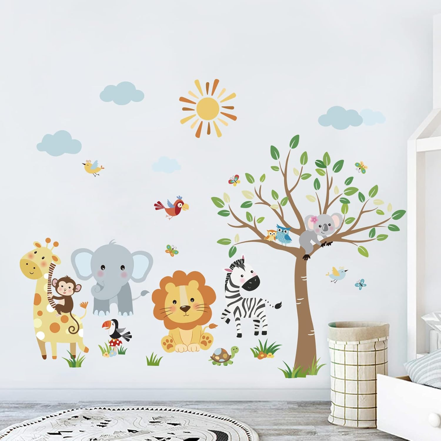Decalmile Forest Baby Animals Wall Decals Elephant Lion Giraffe Wall Stickers Baby Nursery Kids Room Daycare Wall Decor image number 4
