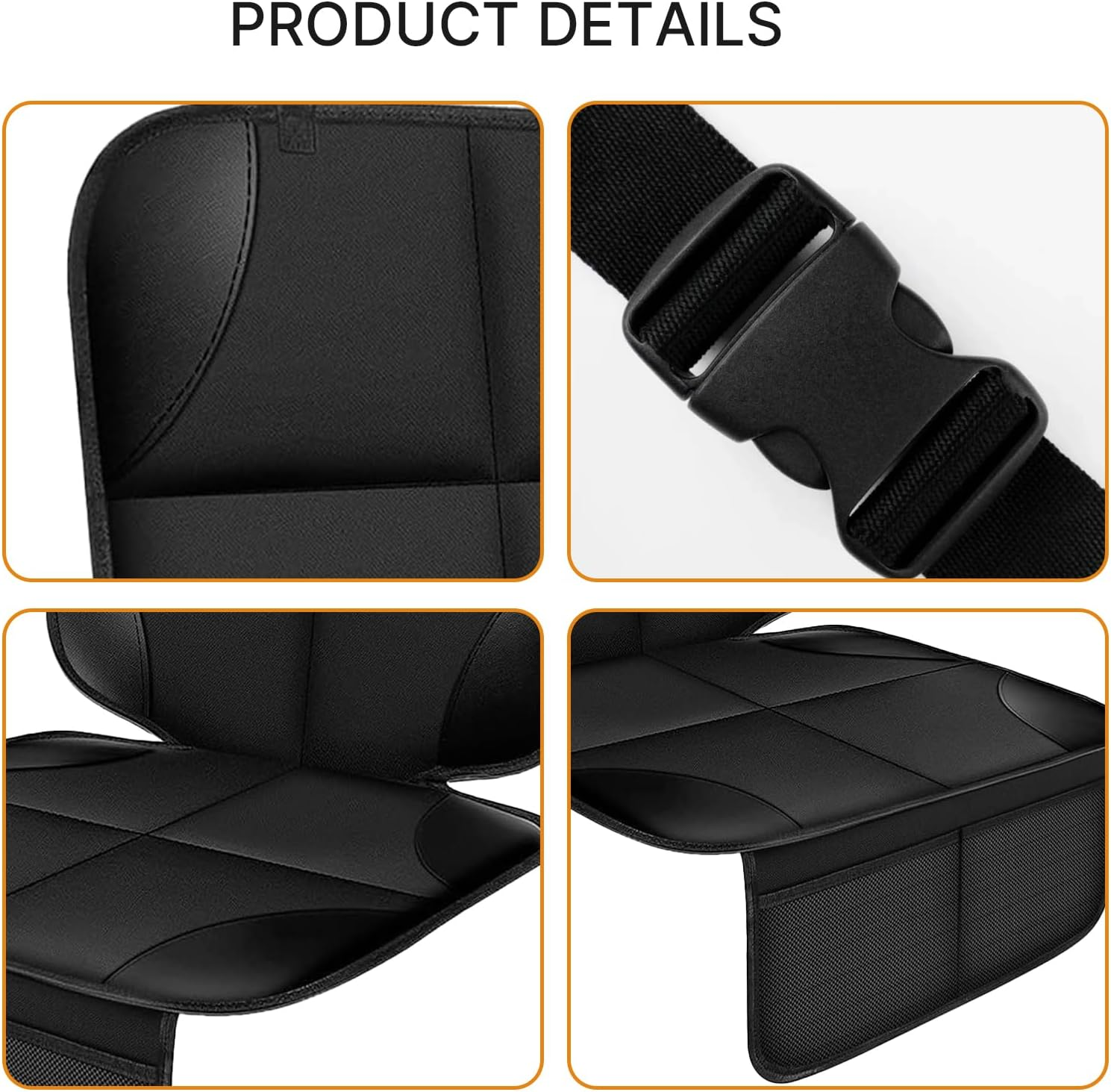 Car Seat Protector, Thick Padding Seat Protector under Baby Car Seat, 600D Waterproof Non-Slip Fabric Seat Cover for Child and Pet with Pockets (Black 1 Pcs) image number 3
