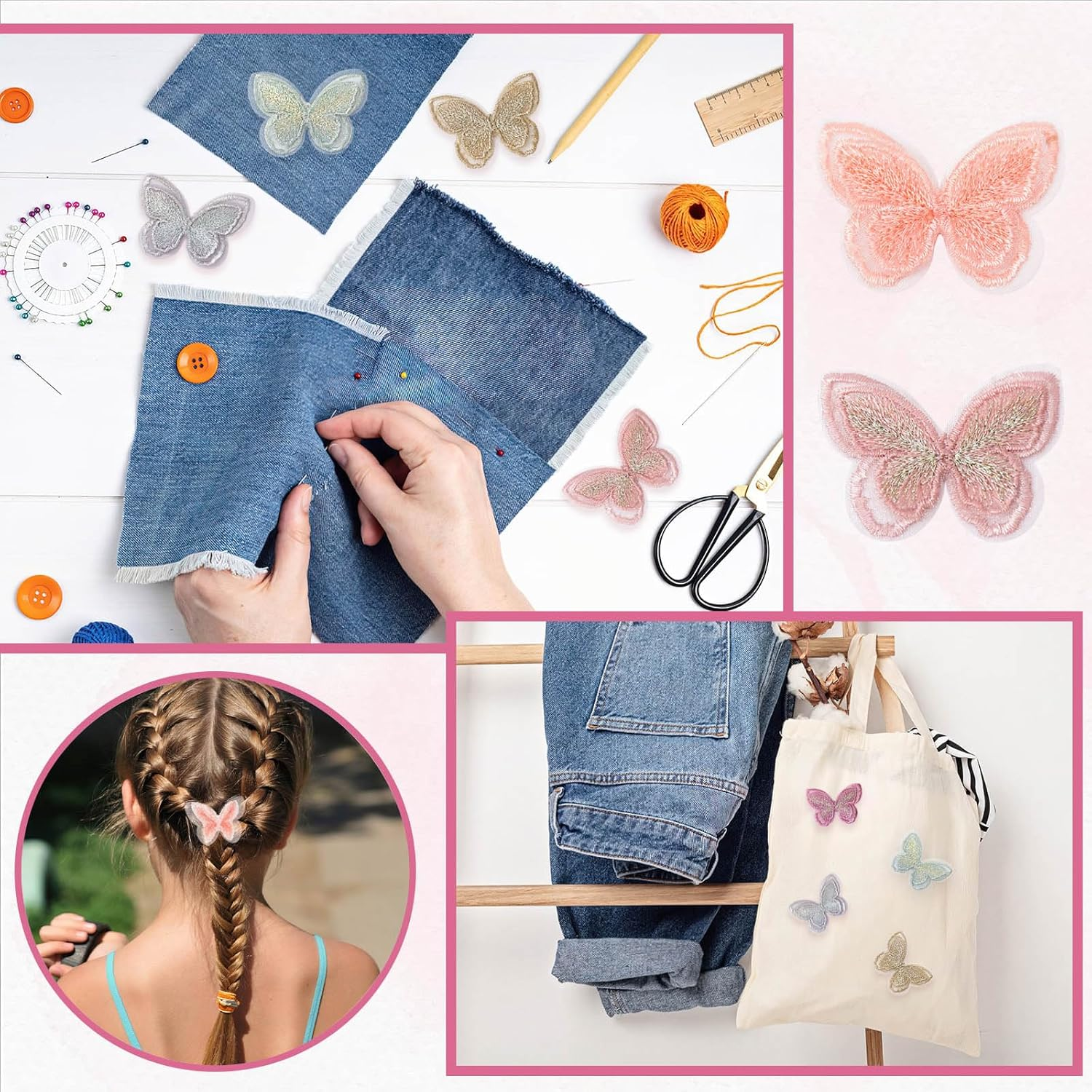 30 PCS Butterfly Patches Fabric Appliques for Clothes Butterflies Butterfly Lace Patches for Sewing Craft Wedding Dress Clothes Jeans Hat (Colorful) image number 1