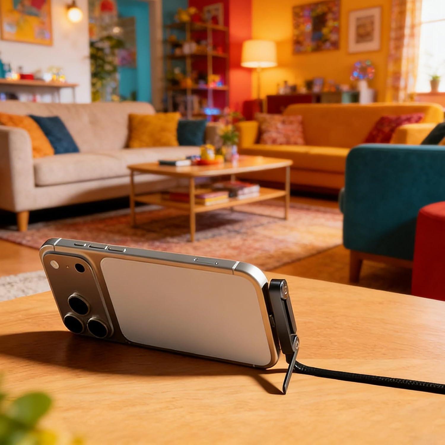 2-In-1 Invisible Holder Charger Cable | 240W Fast Charging Stand Data Cables | Adjustable 5 FT Sideways Phone Charger | Braide Chubby Bracket Sideways Charging Cable Cord for Type-C image number 3