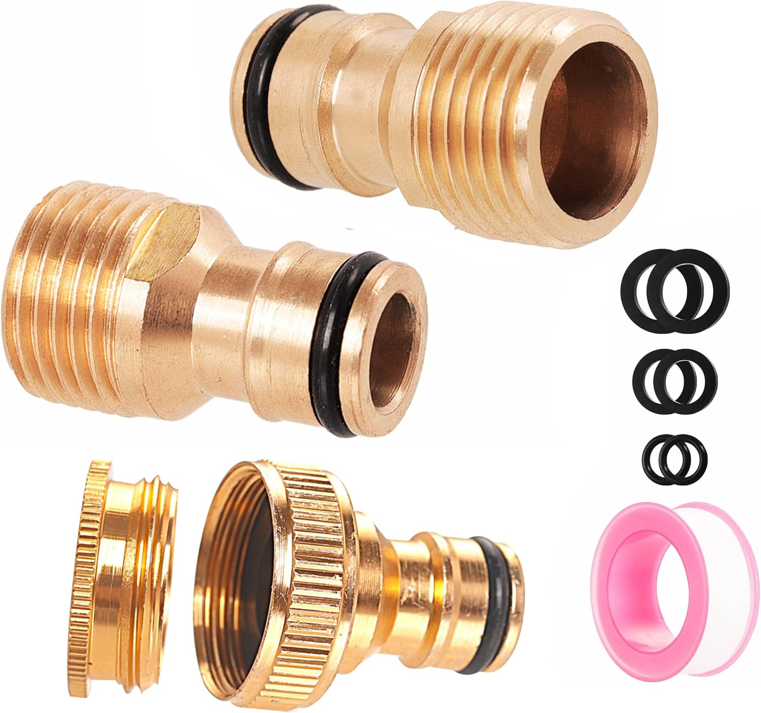 Brass Garden Hose Tap Connector,2Pcs 1/2 Inch Brass Male Threaded Tap Connector for Hose Pipe,1Pcs 1/2 Inch&3/4 Inch 2-In-1 Female Threaded Faucet Adapter Hosepipe Fittings - 12Pack image number 4