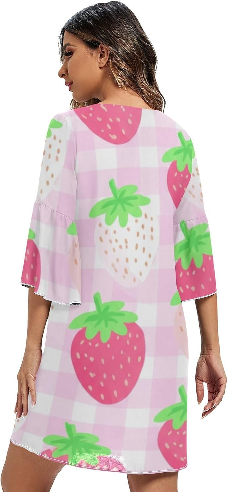 Cute Strawberries Pink V Line Dress 3/4 Sleeve Maternity Dress Party S-XXL image number 5