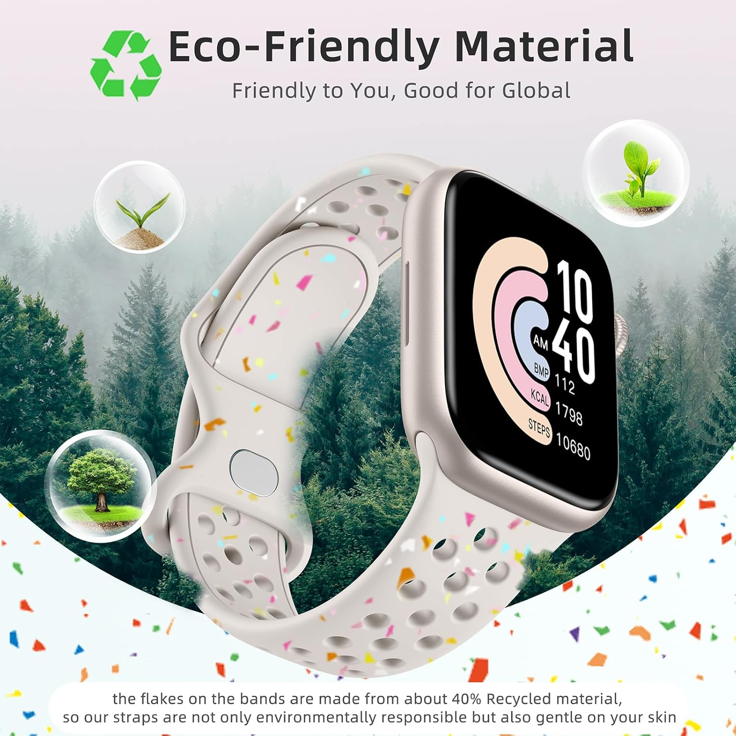 WJK Compatible with Apple Watch Band 38Mm 40Mm 41Mm 42Mm 44Mm 45Mm 46Mm 49Mm Women Men, Recycled Plastic Breathable Sport Strap for Iwatch Series 11 10 9 8 7 6 5 4 3 2 1 SE Ultra 3 2 1, Multi Colors image number 7