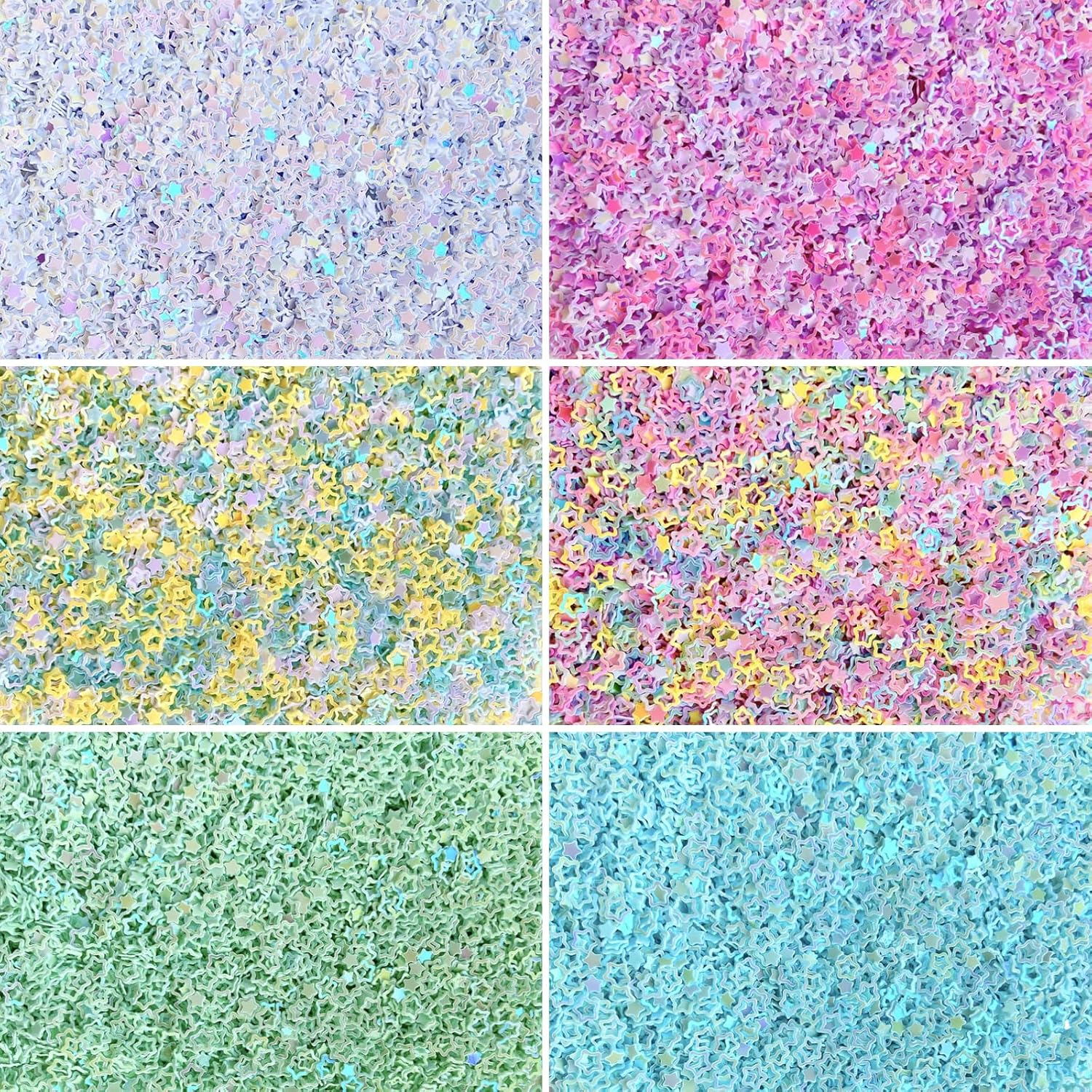 Nail Glitter 3D Laser Sequins Mixed Holographic Chunky Glitter Paillette Festival Rave Cosmetic Crafts Resin Accessories Tips Decor (Stars/ 6 Colors)