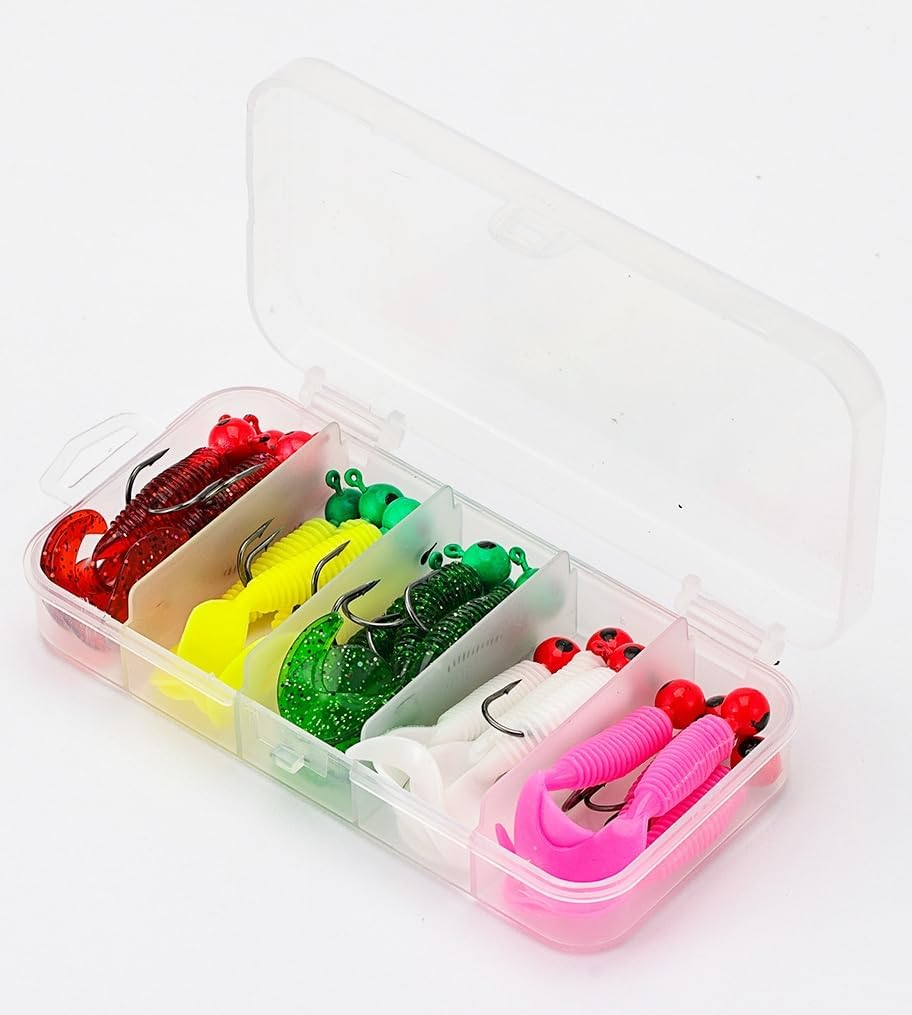 20Pcs Soft Swimbait Lures Set - 3.5G Artificial Plastic Fishing Baits with Tail Grub Action, Worm & Moggot Design for Bass/Bream/Flathead/Tailor (Multi-Color) image number 6