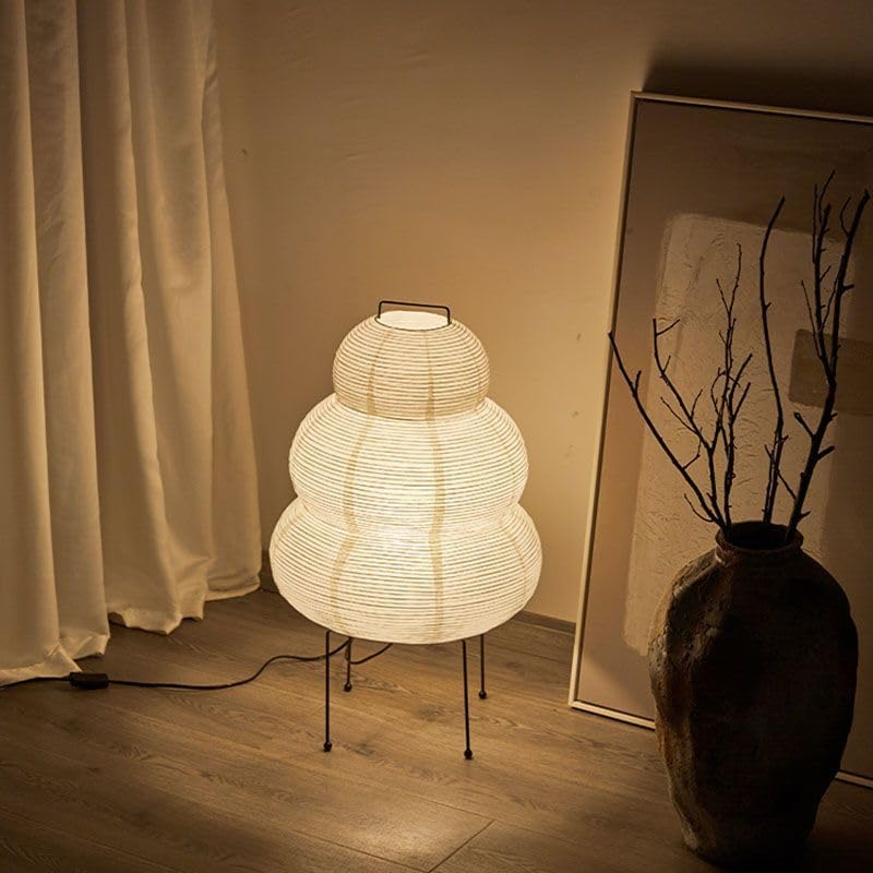 KSUCTE Noguchi Style Akari Floor Lamp &ndash; Handmade Rice Paper Lantern | Snowman Shape, Cozy Ambient Lighting for Living Room, Bedroom, or Office image number 2