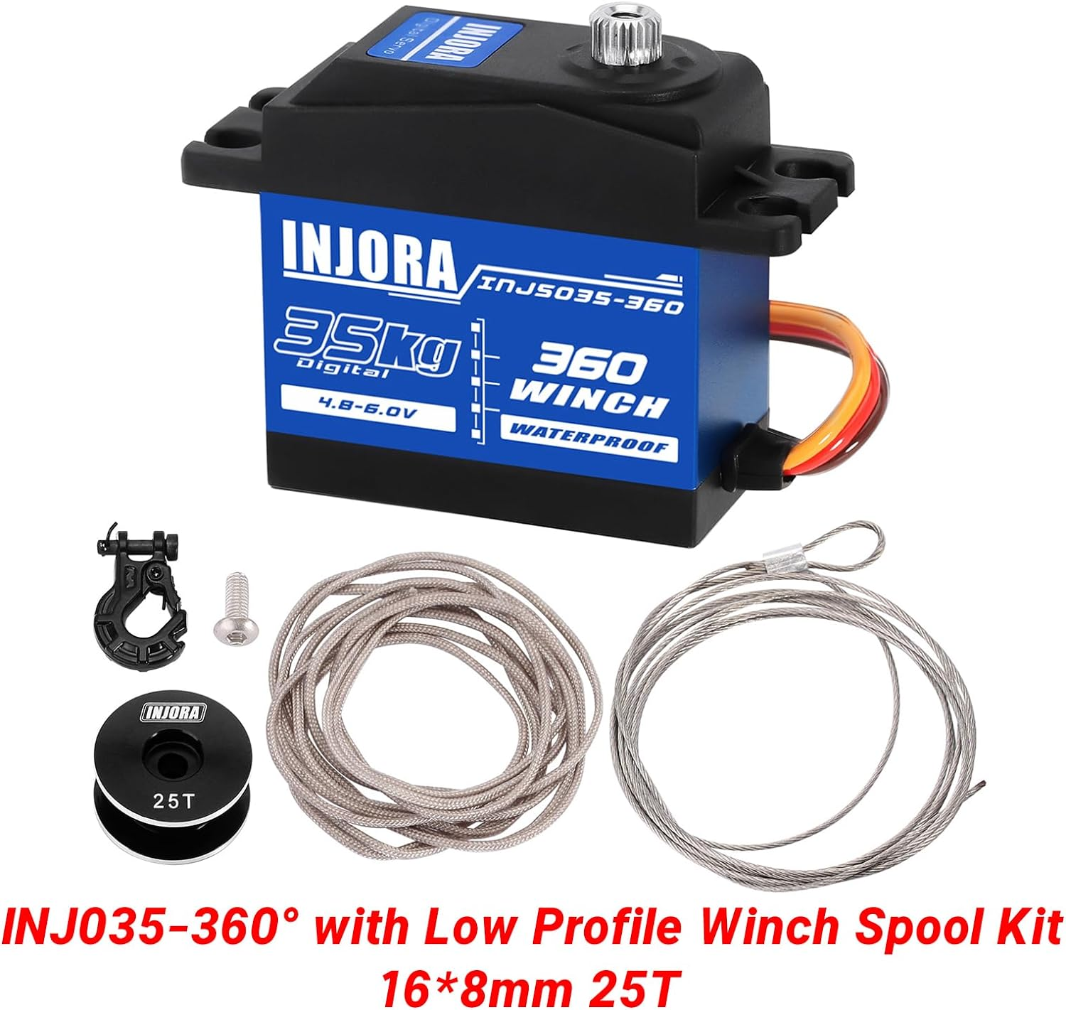 INJORA 35KG Digital Winch Servo with Winch Spool Kit for SCX10 PRO, Waterproof 360 Rotation 25T image number 4