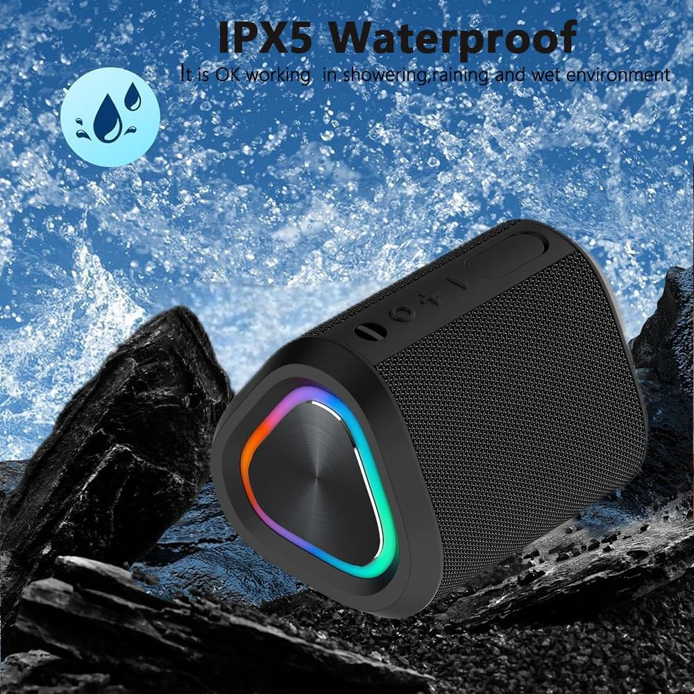 POSKOU Portable Bluetooth Speakers Enhanced Bass IPX5 Waterproof Outdoor Speaker with Hang Rope - Black image number 3
