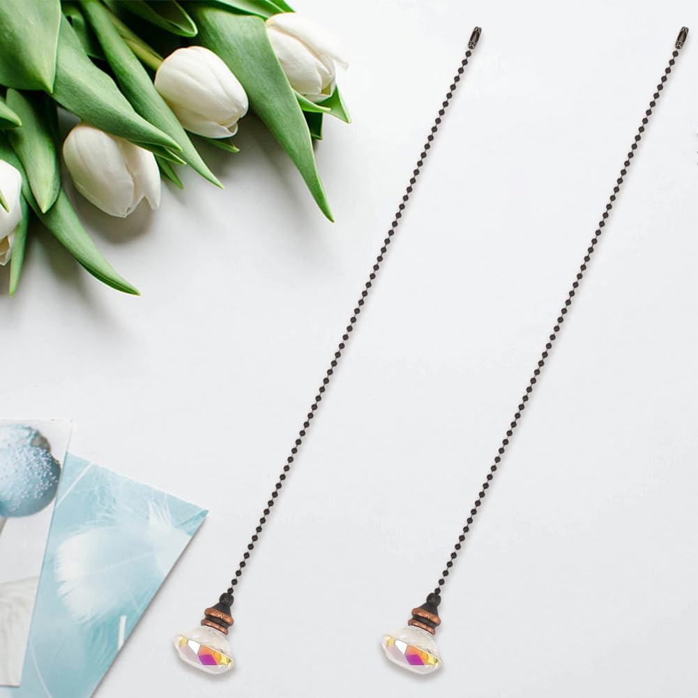 GORGECRAFT 2PCS Ceiling Fan Pull Chain 13 Inches Light and Fan Cord Swith Connector Clear Crystal Diamond Fan Pull Chain Charms Ceiling Fan Pull Chain Extenders for Ceiling Light Lamp Fan image number 3