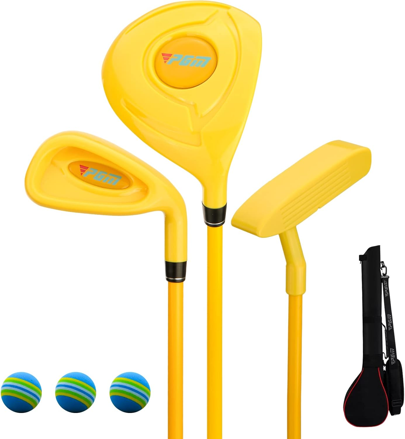 PGM Children'S Golf Club Set - Can Hit Real Balls, Includes Wood, Iron, and Putter Clubs, Great for Beginner Boys and Girls, Instructional Training Set