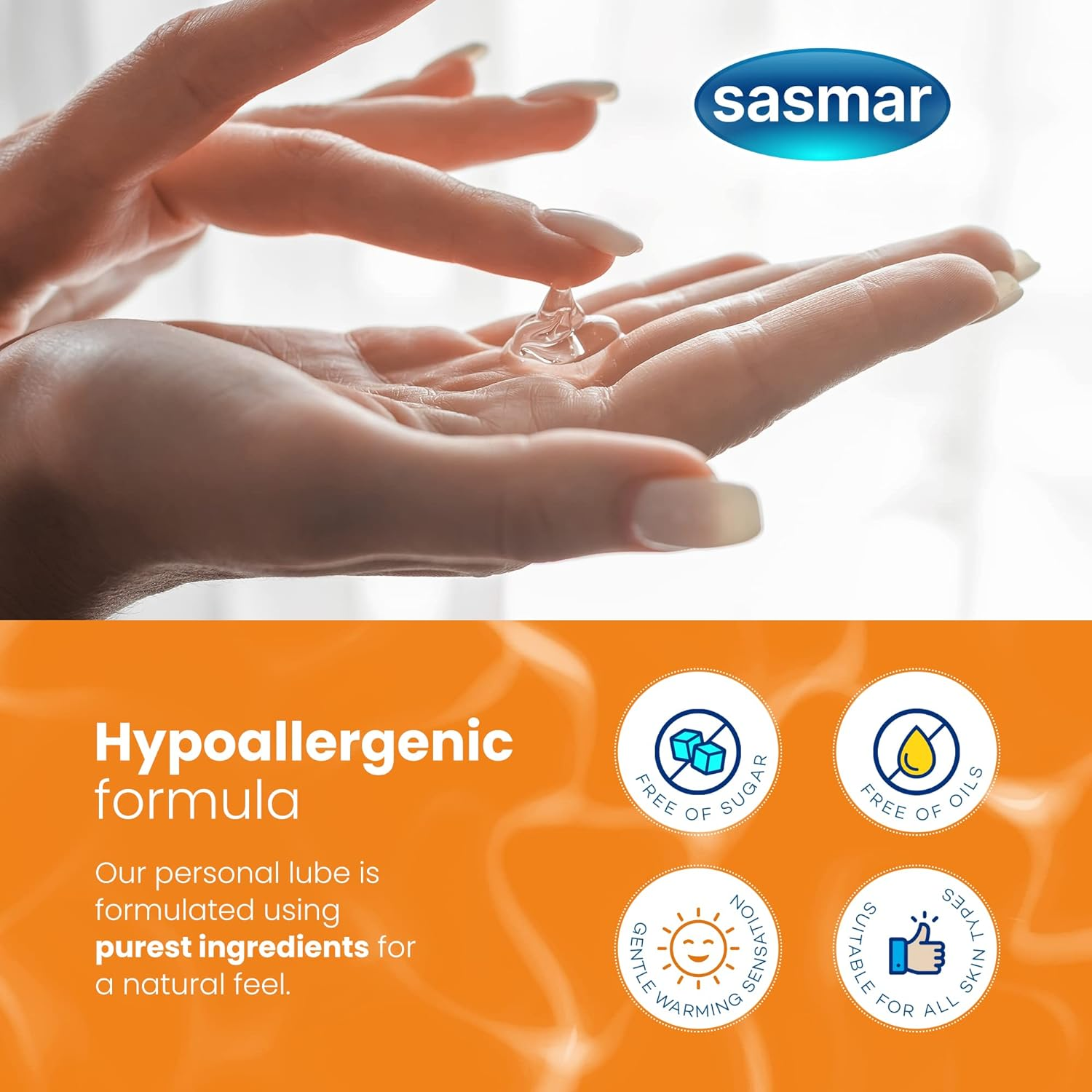 SASMAR Warming Lubricant - Enhanced Intimacy for Men, Women, Couples - Water-Based Personal Lube for Him and Her - Long-Lasting, Toy-Friendly and Condom Safe, Paraben-Free, No Residue, 2.3 Oz image number 2