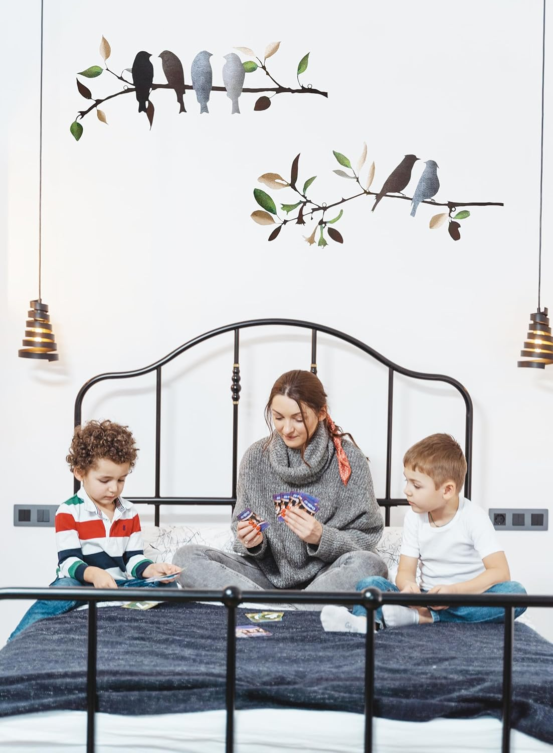 2 Pieces Metal Birds Wall Art Decor on Branch Metal Silhouette Sculpture Colorful Leaves with Birds Wall Decor Metal Art Wall Decor for Home Garden Balcony Indoor Outdoor Decor -Multi image number 6