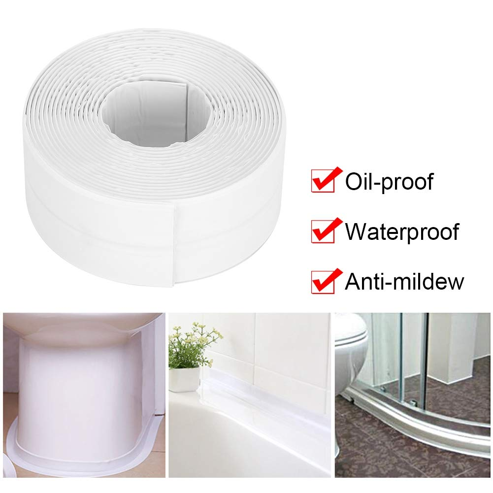 38Mm White Self Adhesive Wall Sealing Tape, Leakproof Seal Strip for Sink, Stove, Bathtub with 90 Degree Bend, 11Ft Long, 3 Ways to Install image number 2