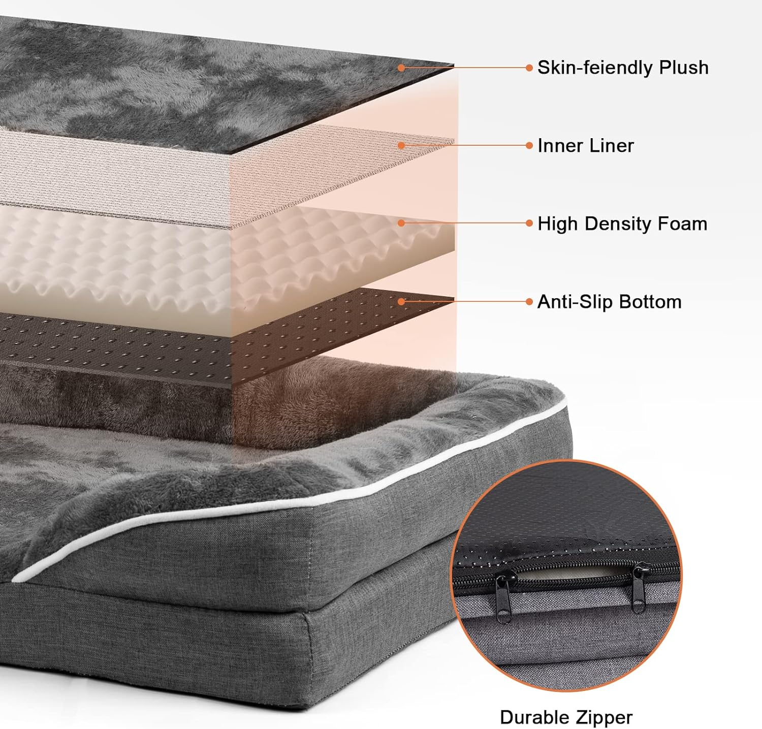 Dog Bed for Medium Large Dogs, Dog Sofa Bed Rectangle Pet Bed Washable Dog Bed Cozy Faux Fur Large Dog Bed Cushion, Dark Grey, Large(88 * 68Cm)