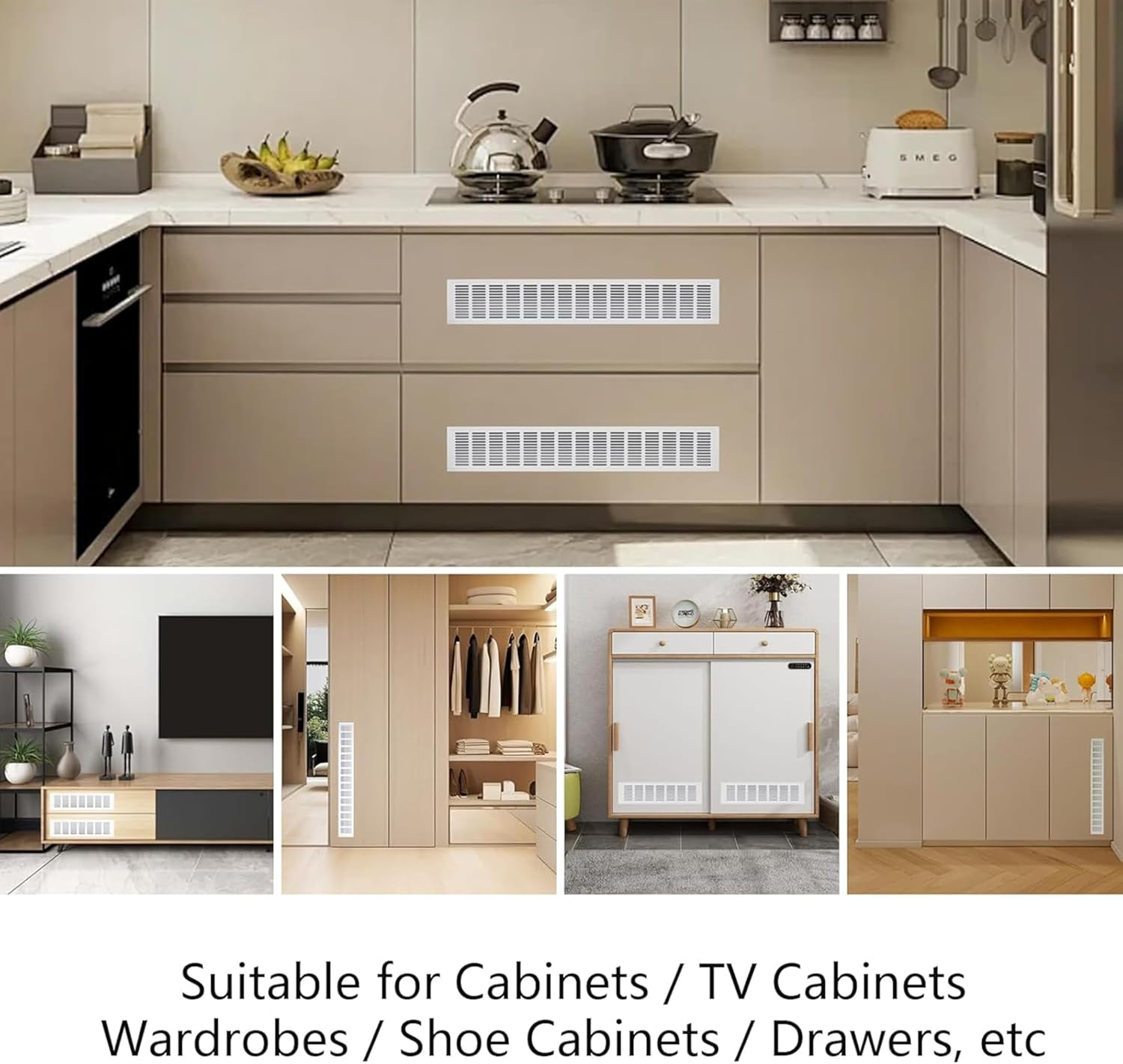 2Pcs Cabinet Furniture Vent Covers,Louvered Ventilation Cover,Aluminium Alloy Ventilation Grille,Rectangle Air Vent for Kitchen Sink Wardrobe Shoes Cabinet 250X 60Mm (L X W) (Silver) image number 5