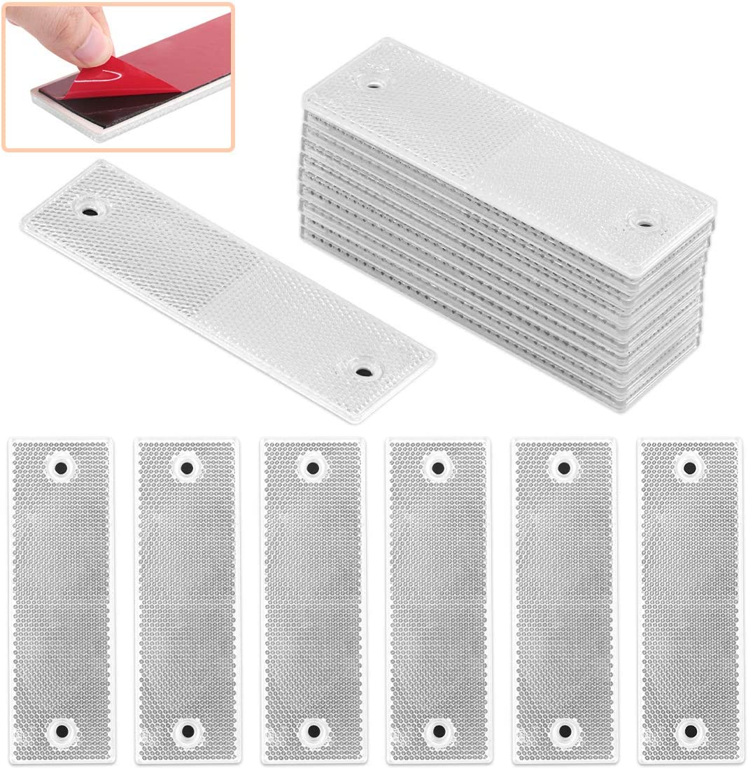 Rustark 20 Pcs Red Plastic Rectangular Stick-On Car Reflector Sticker Waterproof Reflector Tape Self-Adhesive Conspicuity Safety Warning Tapes for Truck Trailer Pickup