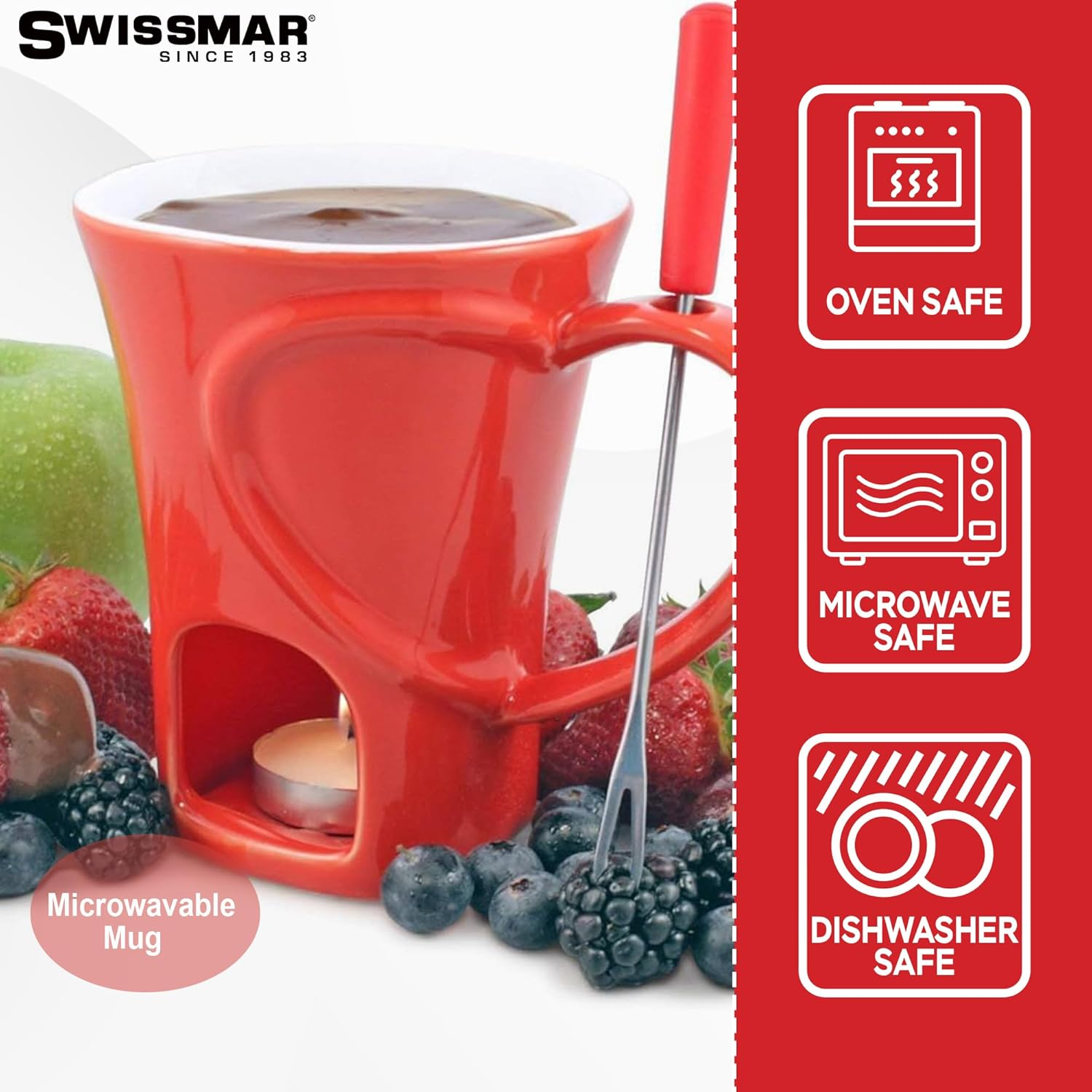 Swissmar F12066 4-Piece Sweetheart Chocolate Fondue Set, Red image number 5