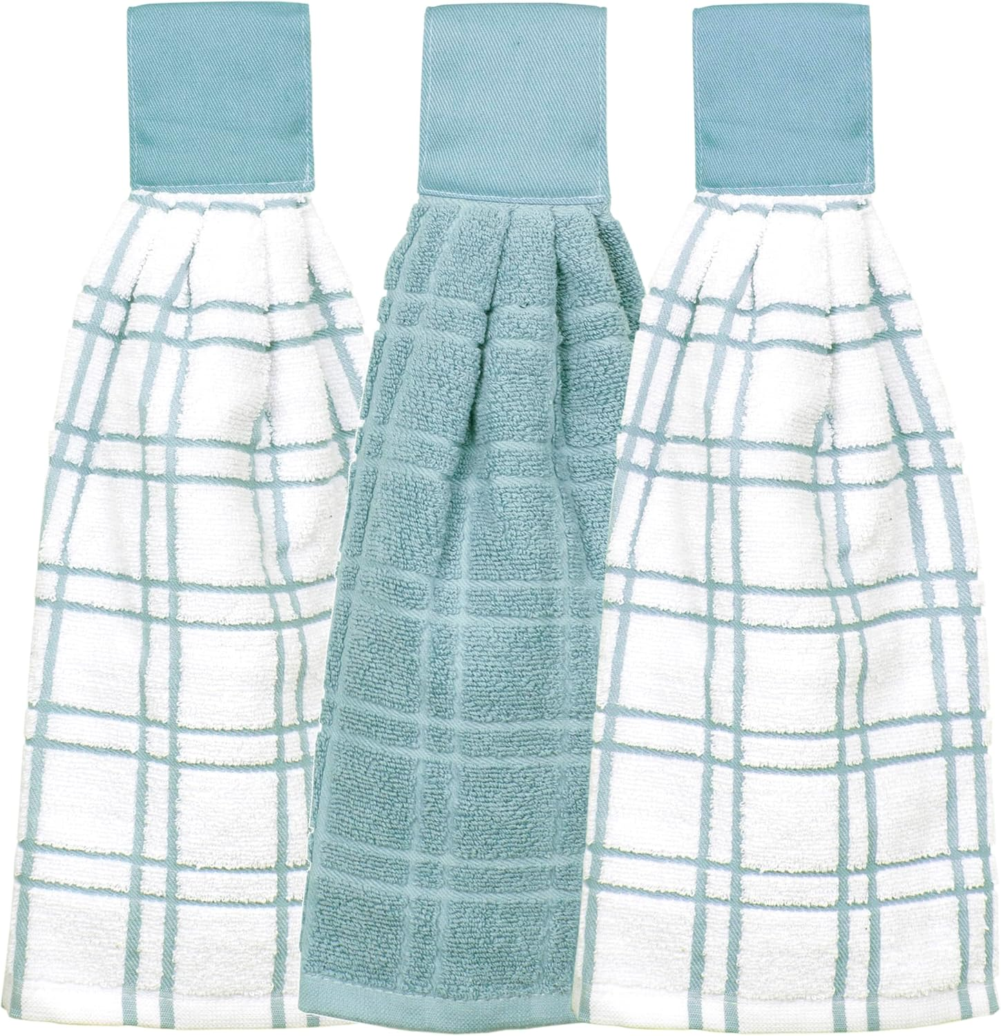 Ritz Premium 100% Cotton Solid and Multi Check Kitchen Tie Towel, Absorbent, Super Soft, and Fast Drying Hang Towel, Set of Two, Federal Blue