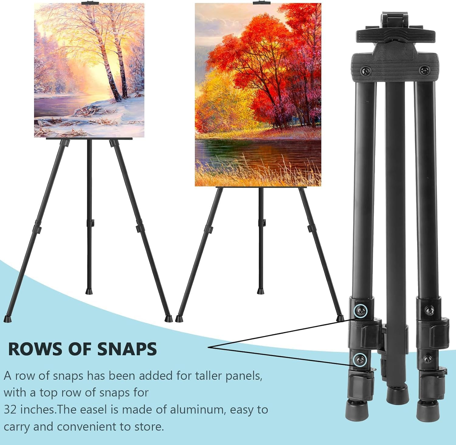 Easel Stand for Sign Adjustable Double-Layer Metal Easel for Painting Stand for Canvas, Portable Tripod for Canvas and Display, Includes Carrying Bag, Black, Height 19-63 Inches (49-160 Cm) image number 5