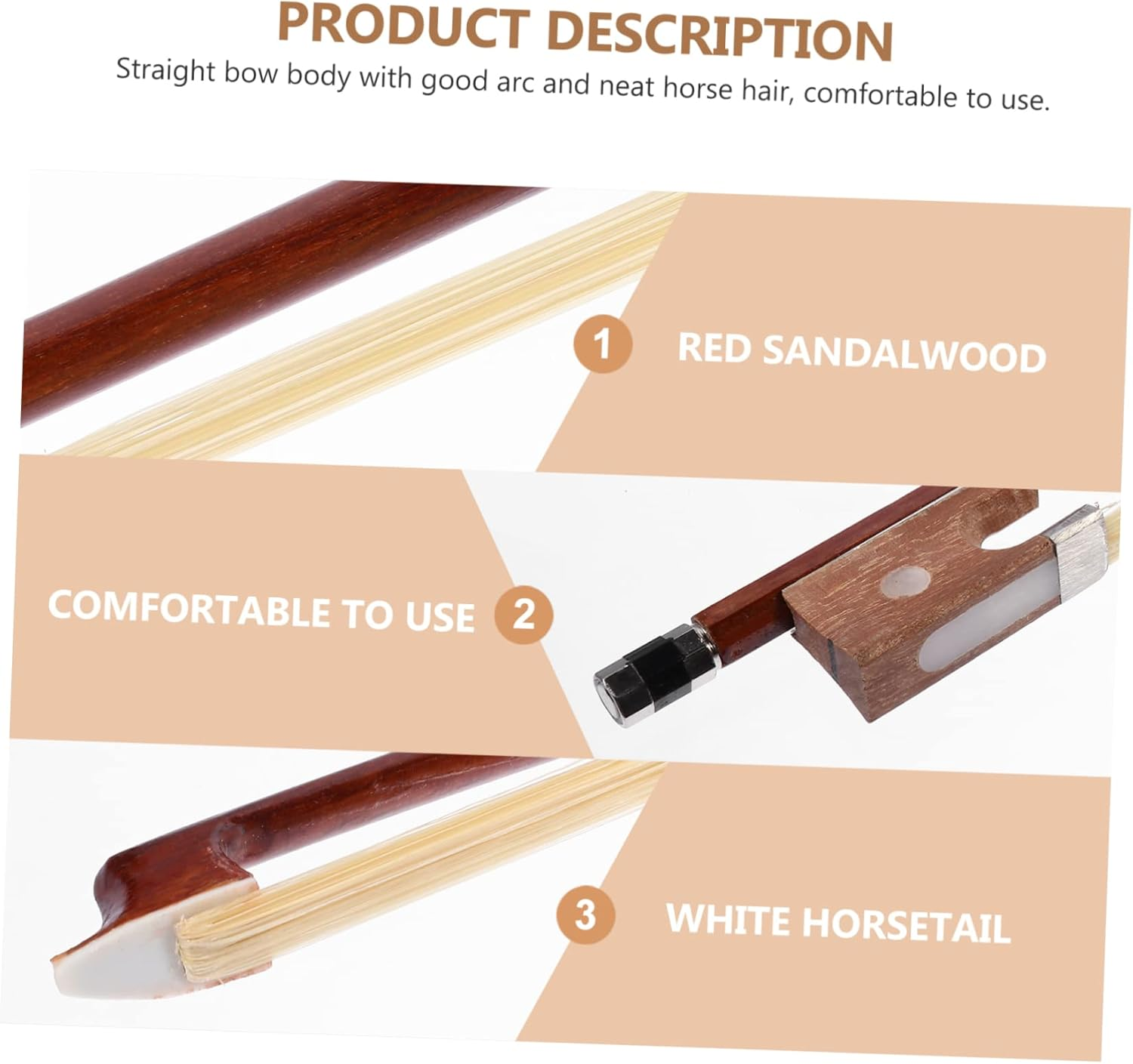 SUPVOX Violin Practice Bow 1/2 Violin Bow Arbor Practice Horse Hair 1/2 Size Well Balanced Handmade Red Sandalwood image number 3