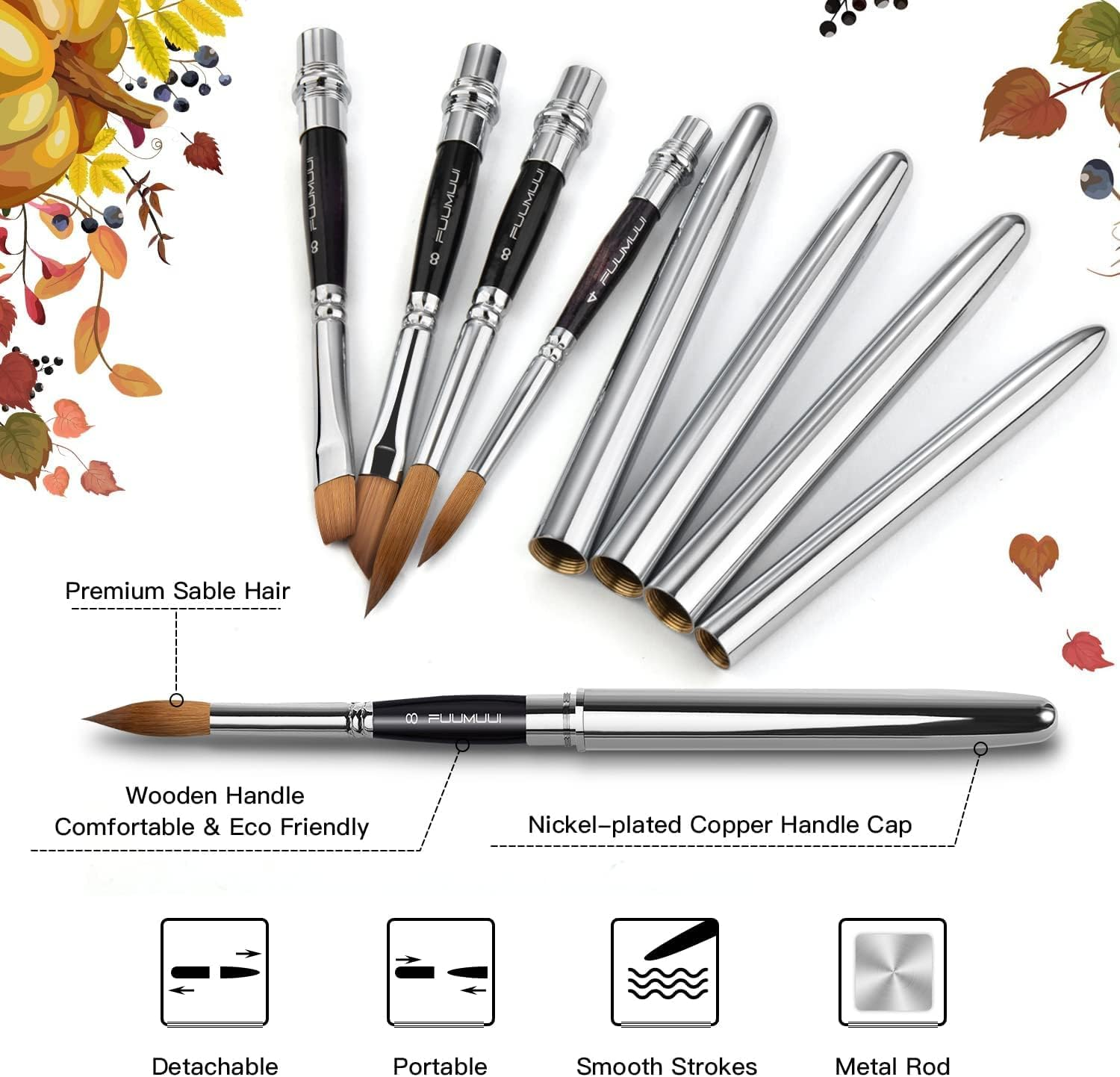 Kolinsky Sable Travel Watercolour Brushes - 4 Pcs Artist Professional Premium Kolinsky Sable Watercolour Paint Brushes - Pointed Rounds Dagger Flat for Watercolour, Acrylics, Inks, Gouache Painting image number 5