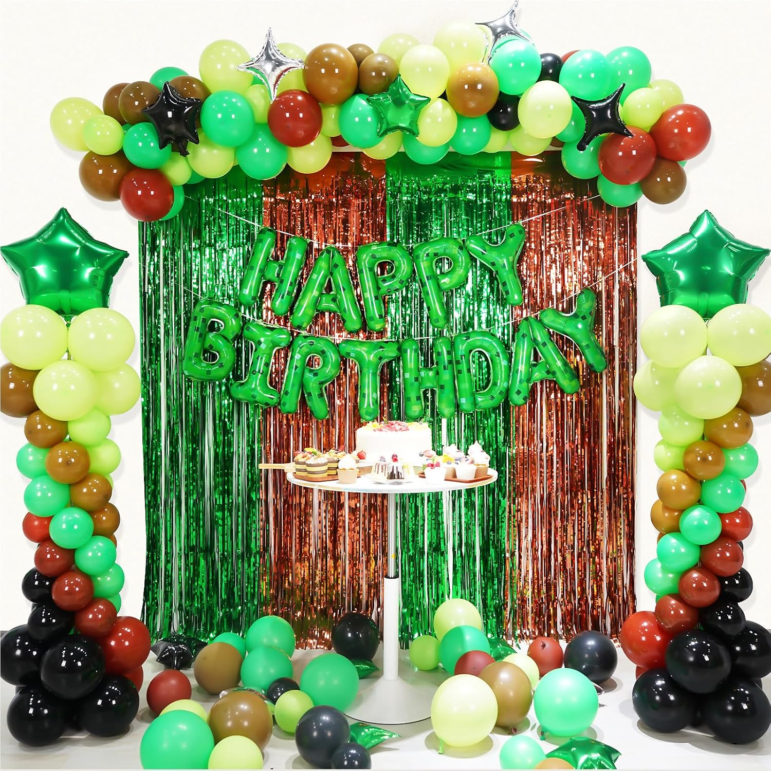 FANGBBO TNT Pixel Happy Birthday Banner Party Decorations Foil Balloons Letters Signs Blast Gaming Party Miner Supplies for Boy Girl image number 1