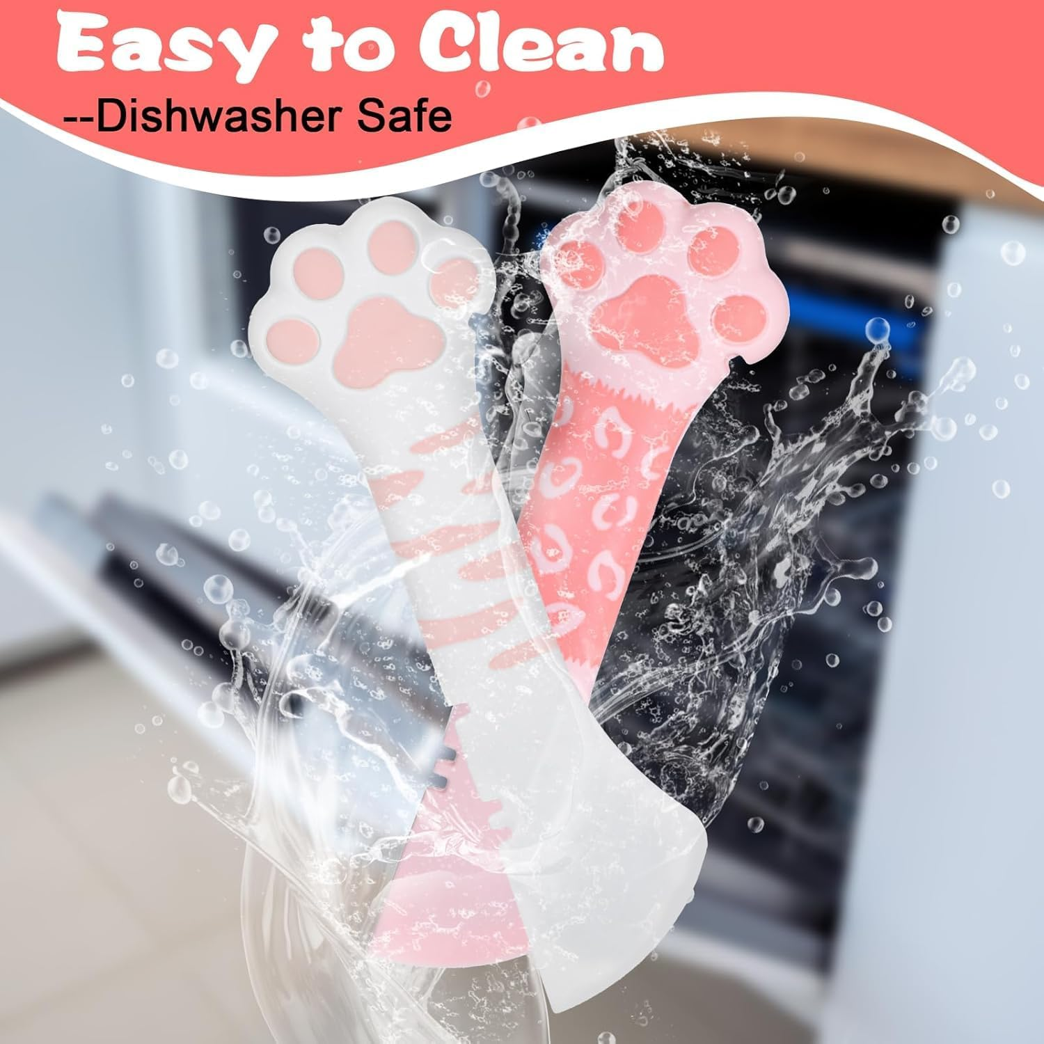 2Pcs Cat Food Spatula,Silicone Cat Food Opener,Cute Cat Can Opener with Cat Paw Hanld,5.11 X 1.57 in Cat Wet Food Spoon with Mini Spatula for Dog Cat Canned Food (White & Pink, One Size) image number 5