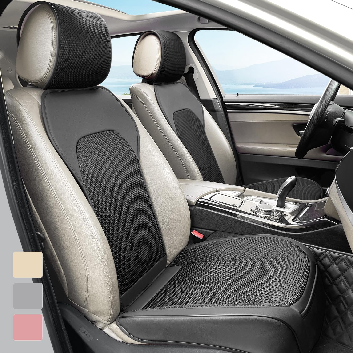 Qinlive Breathable Cool Ice Silk Cooling Seat Covers Fit Four Seasons, Universal Front of Car Seat Cushions Black image number 1