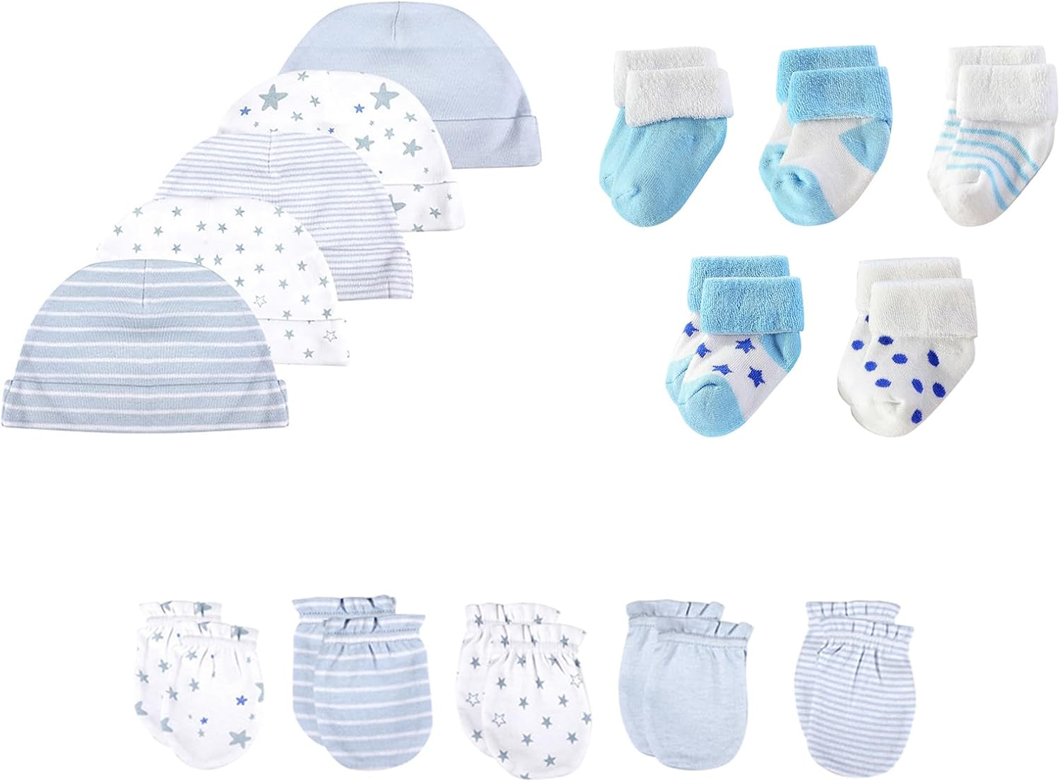 Unisex Boy Girl Baby Hats Mittens Socks 15 Pack Cotton Infant Caps Gloves Newborn Accessories Set